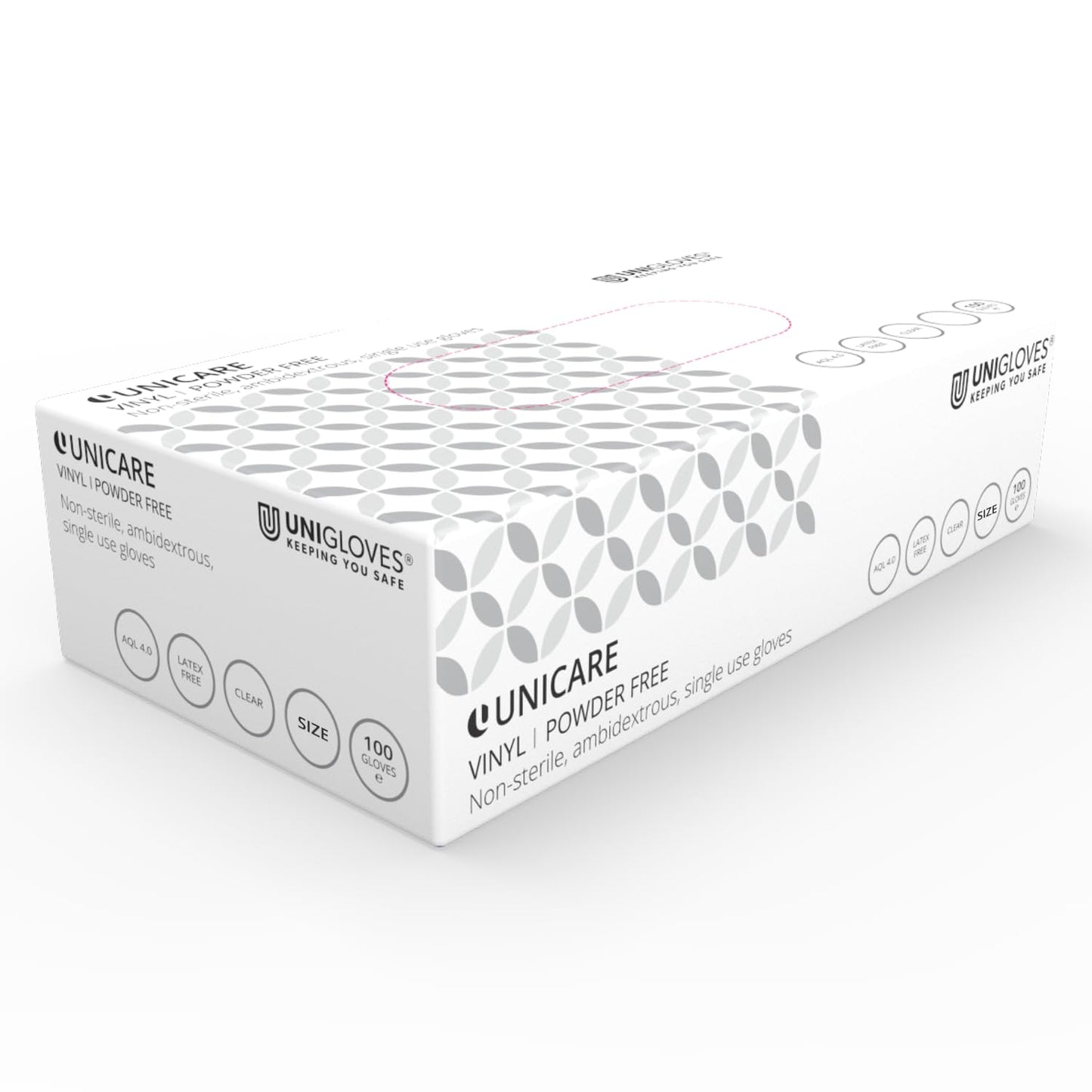 Unigloves Unicare Vinyl Multipurpose Disposable Gloves, Powder Free, Latex Free, Medium Weight, Box of 100 Gloves, Clear, Size Small (GS0062)