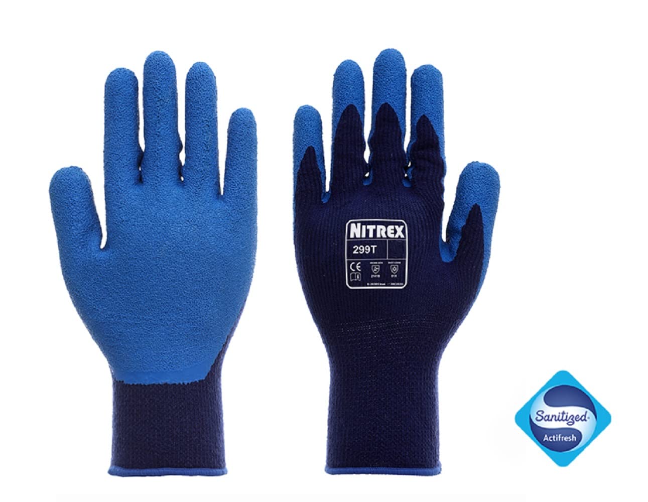 Nitrex 299T Work and Safety Gloves, Bag of 10 Pairs, Size 9 - Seamless Knitted Fleece Lined, Thermal Latex Coated, B Rated Cut Resistant Gloves