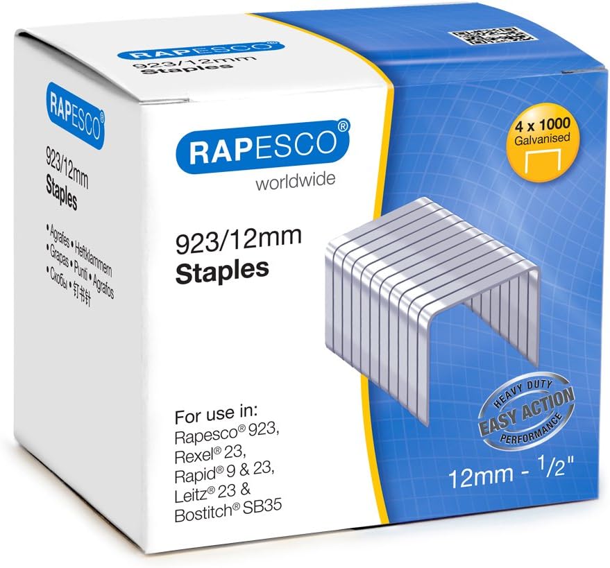 Rapesco S92312Z3 923/12 mm Galvanised Staples, Type 23, Box of 4000