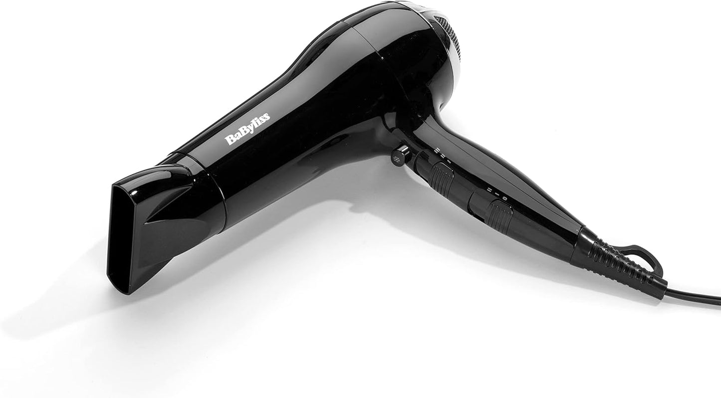 BaByliss Power Smooth Hair Dryer - Powerful and Lightweight, 2400W Fast Drying, Ionic for Frizz-Control, 3 Heat & 2 Speed Settings Plus Cool Shot, Black, 5736CU