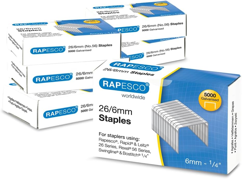 Rapesco 1733 Business Pack: 6 Germ-Savvy Antibacterial Marlin Staplers, 25 Sheet Capacity, and 12 Boxes of 1000 26/6 mm Staples, Black