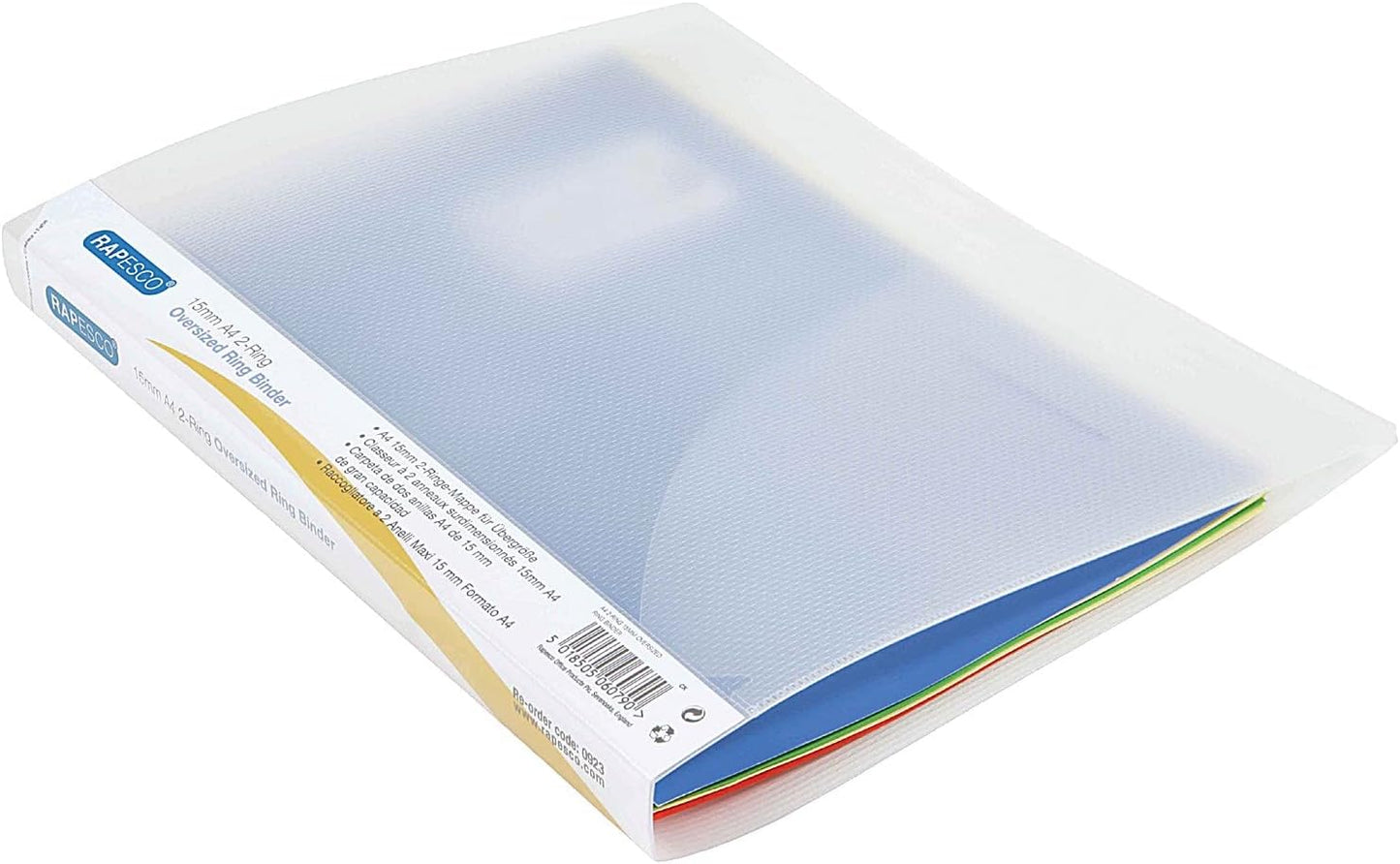 Rapesco 0923 2-Ring Binder, 25 mm Spine, A4, Clear Transparent, Pack of 10