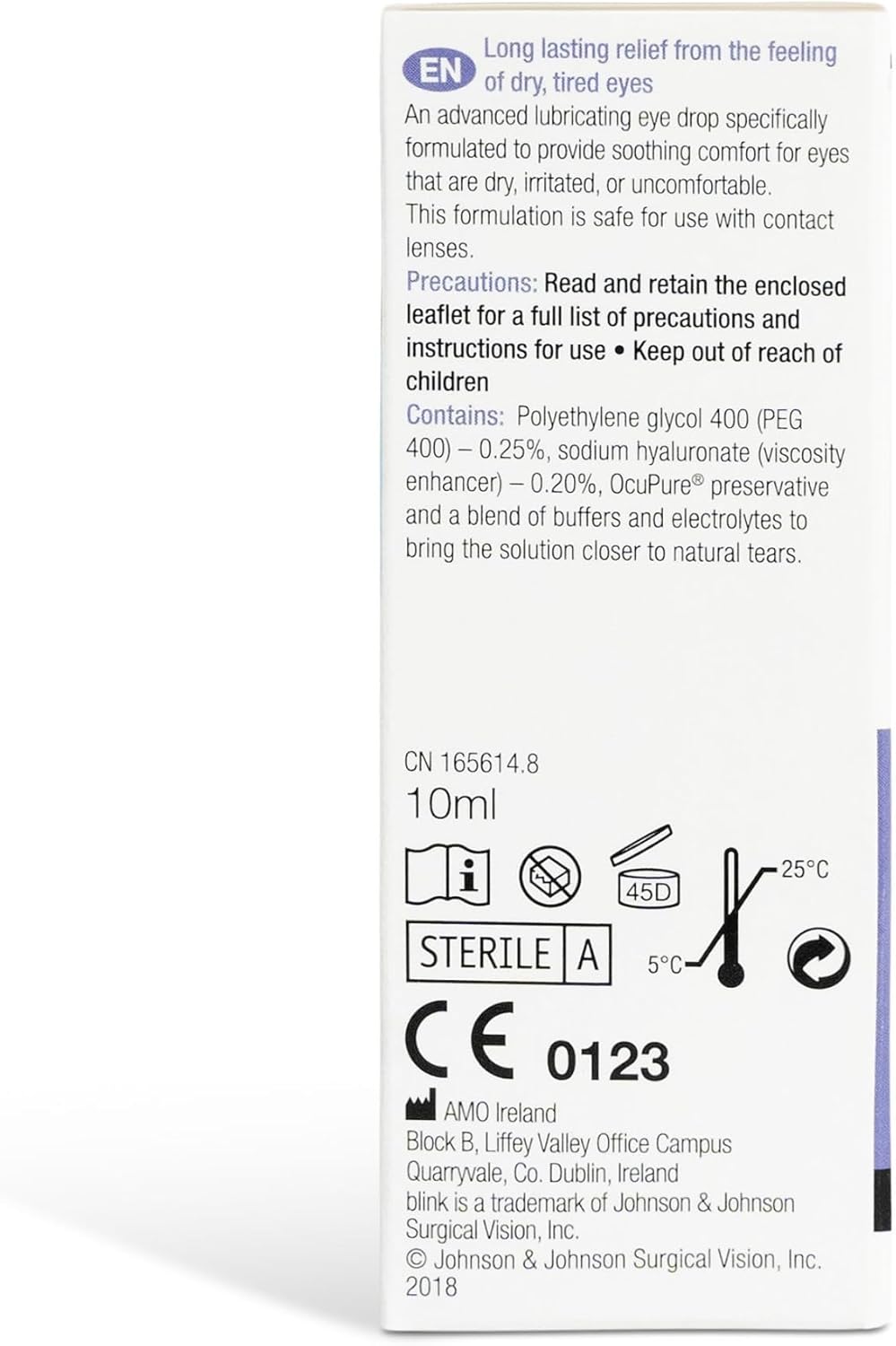 Blink Intensive Soothing Eye Drops for Dry Eyes - Instant and Long-Lasting Lubricating Eye Drops for Tired Eyes with Hyaluronic Acid, Suitable for Contact Lens Wearers, 10 ml