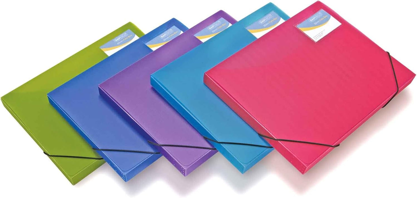Rapesco 0804 25mm Folio Box, A4+, Bright Transparent Colours, Pack of 5
