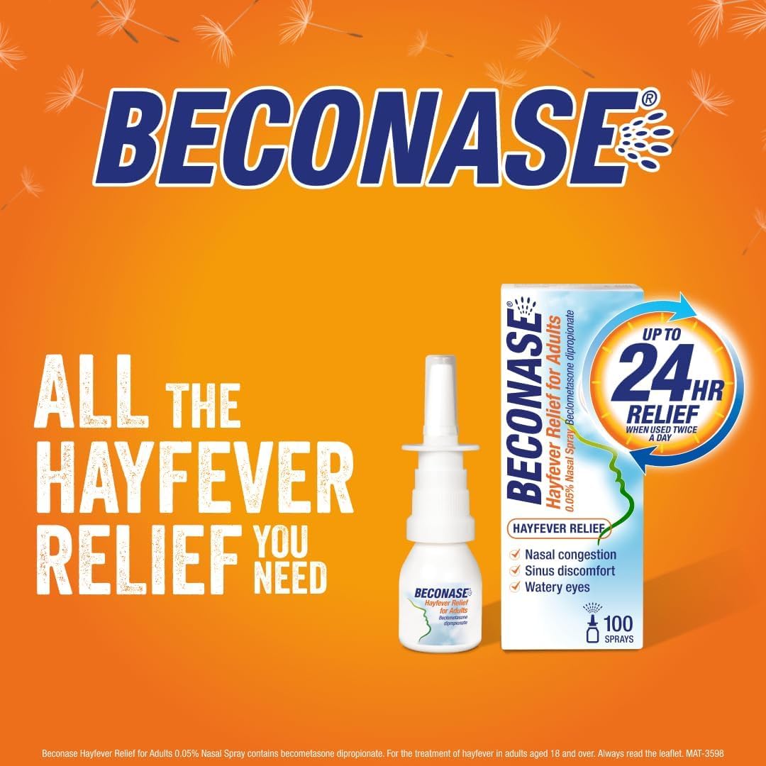 Beconase 8 in 1 Hayfever Relief Nasal Spray (100 Spray Bottle) - Long Lasting Effective Relief From Hayfever - Portable and lasts Up To 24 Hours when used twice a day - Non Drowsy