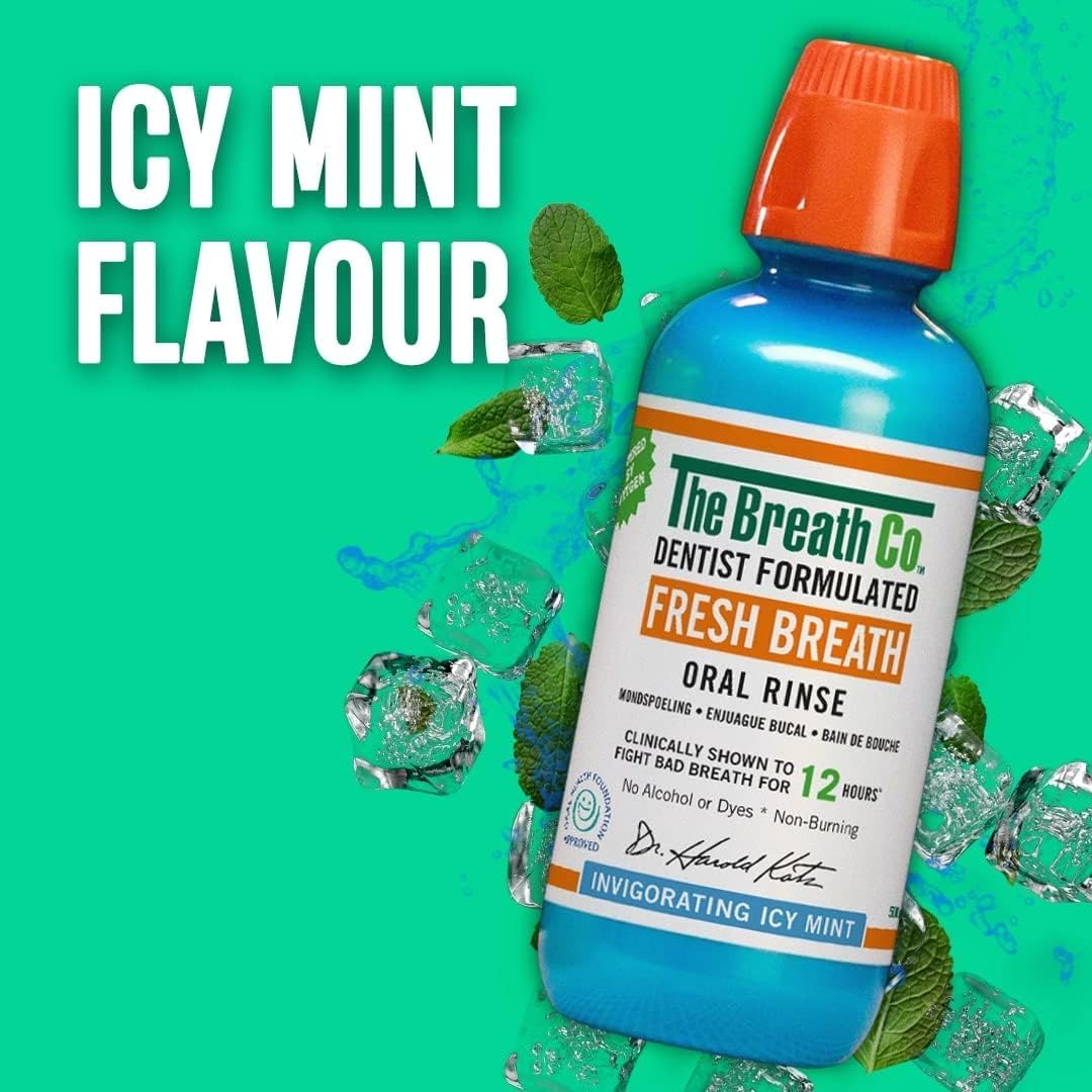 The Breath Co. Alcohol Free Mouthwash. Dentist Formulated Oral Rinse for 12 Hours of Fresh Breath, Icy Mint Flavour, 500 ml