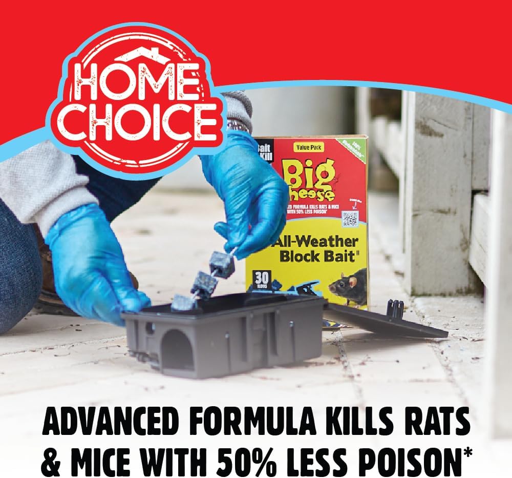 The Big Cheese All-Weather Block Bait - 10g x 30 Kills Mice and Rats Damp-Proof, Weather-Resistant, Blue Difenacoum