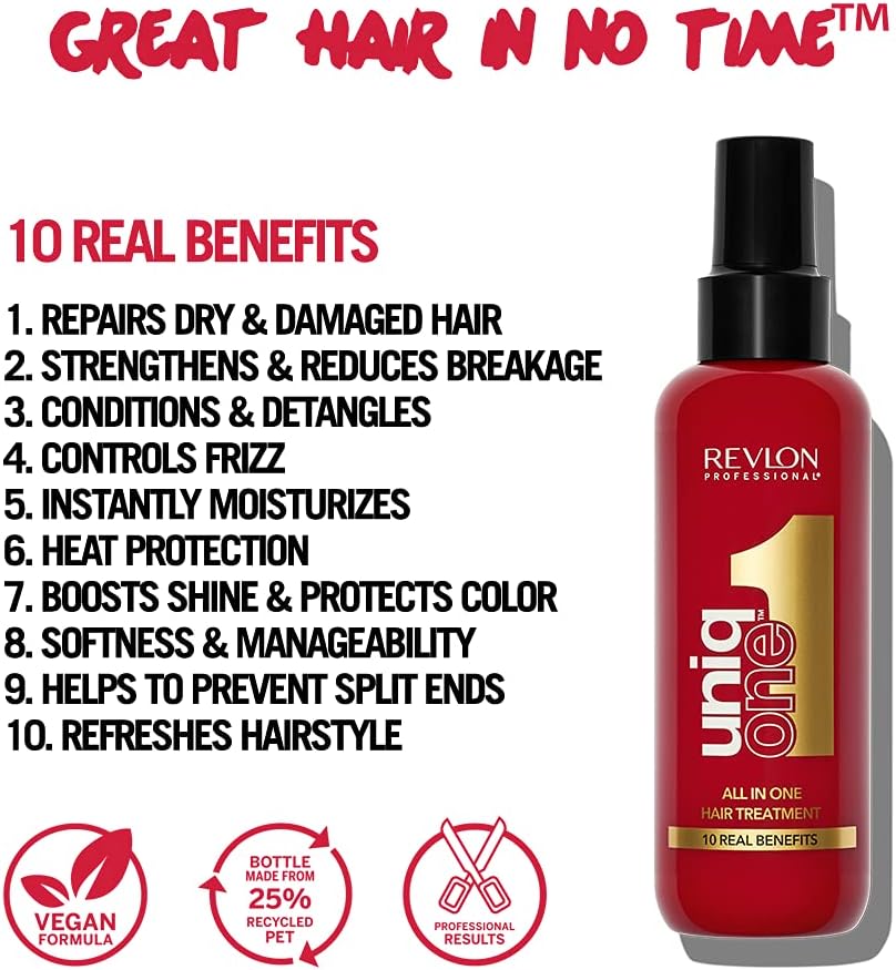 REVLON PROFESSIONAL Uniqone Hair Treatment, Moisturizing Leave-in Hair Treatment, Repair for Damaged Hair, Hair Treatment, Classic Fragrance – 150 ml