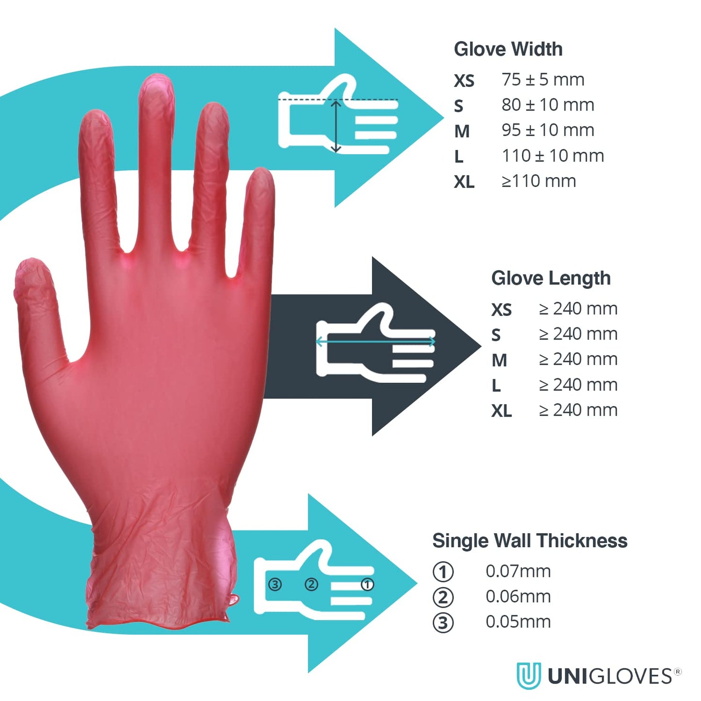 Unigloves Unicare Vinyl Disposable Gloves - Multipurpose, Powder and Latex Free Examination Gloves - Box of 100 Gloves, Red, Small (GS0112)