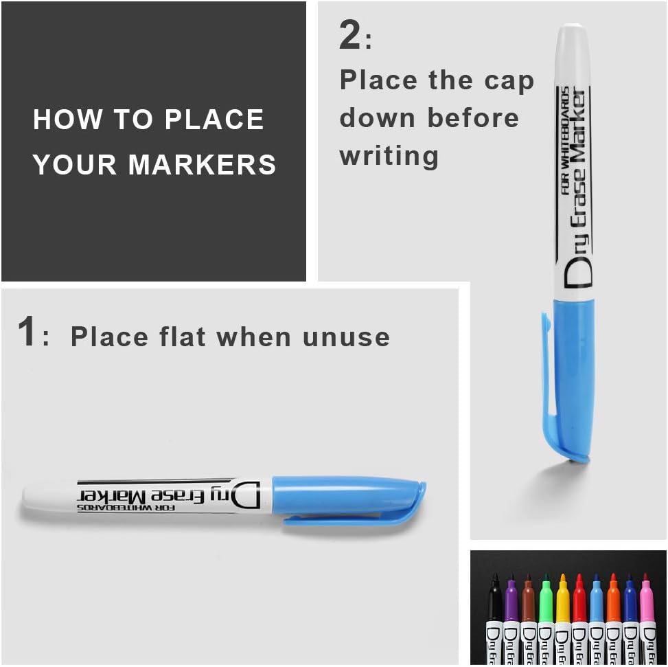 Volcanics Dry Wipe Pens Whiteboard Markers Dry Erase Pens Low Odor Fine TipThin Box of 12, 10 Colours