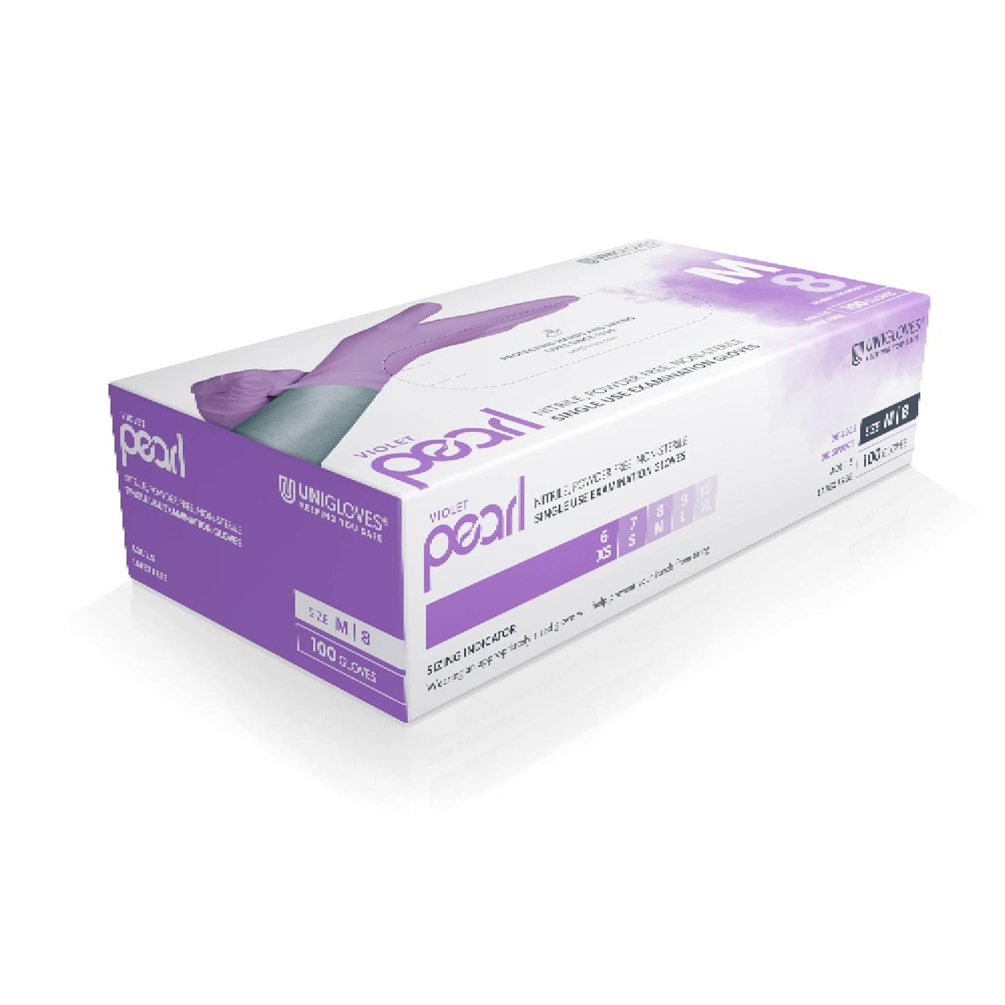 Unigloves Violet Pearl Nitrile Examination Gloves - Multipurpose, Powder Free and Latex Free Disposable Gloves - Box of 100 Gloves, Violet, Medium (GP0073)