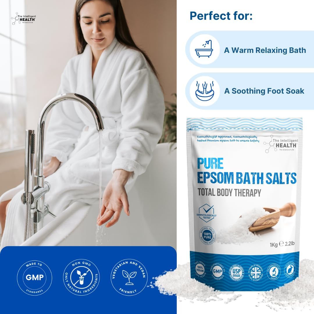 The Intelligent Health Pure Epsom Salts | Magnesium Sulphate Bath Salt, Herbal (1 kg (Pack of 1))