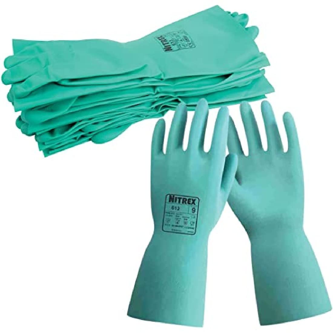 Nitrex 613 Chemical Resistant Safety Gloves, Bag of 10 Pairs, Size 6 - Flock Lined Nitrile Chemical Resistant Gauntlet Gloves Visit the NITREX Store