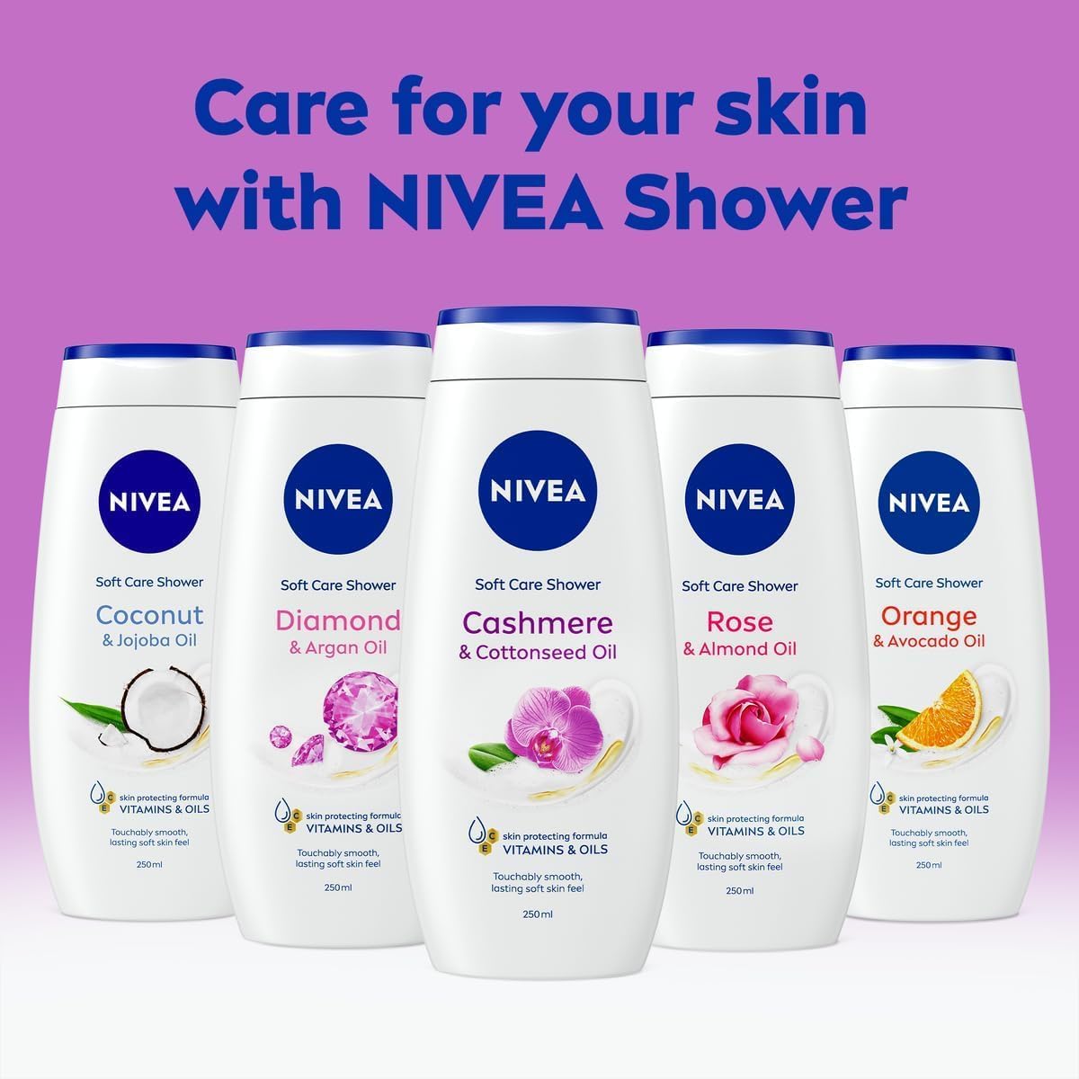 Nivea Cashmere & Cotton Oil Shower Gel (250ml), Body Wash with Vitamin C, E, and Precious Oils, Protects Skin from Drying Out and Leaves it Touchably Smooth
