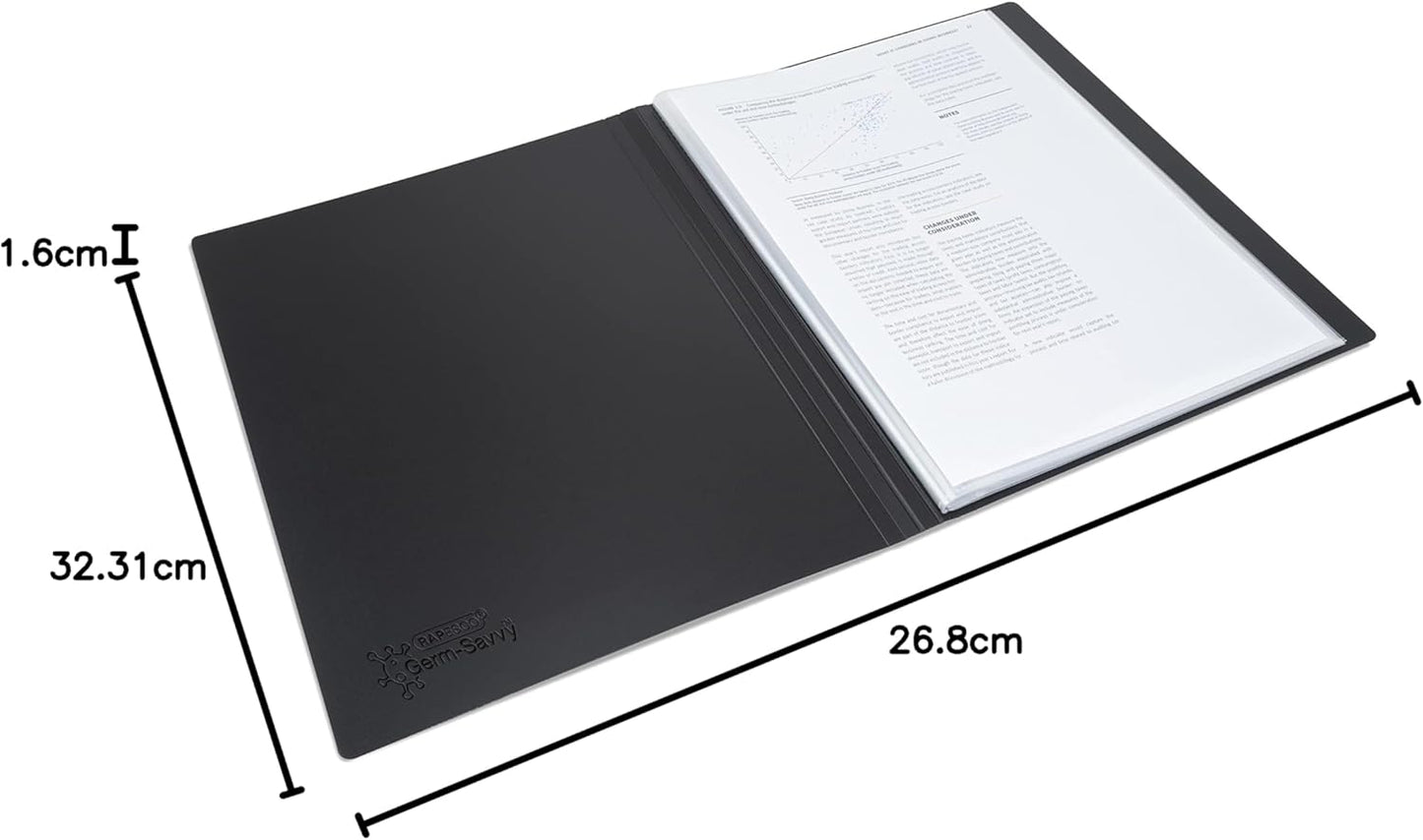Rapesco 1650 Germ-Savvy Antibacterial, Hardcover Polypropylene Presentation Folder 36 Pockets A4, Black