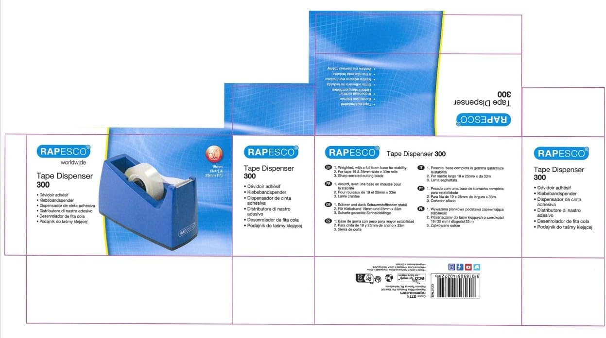 Rapesco 0774 300 Tape Dispenser for Small Core Tape, Tape Not Included, Blue