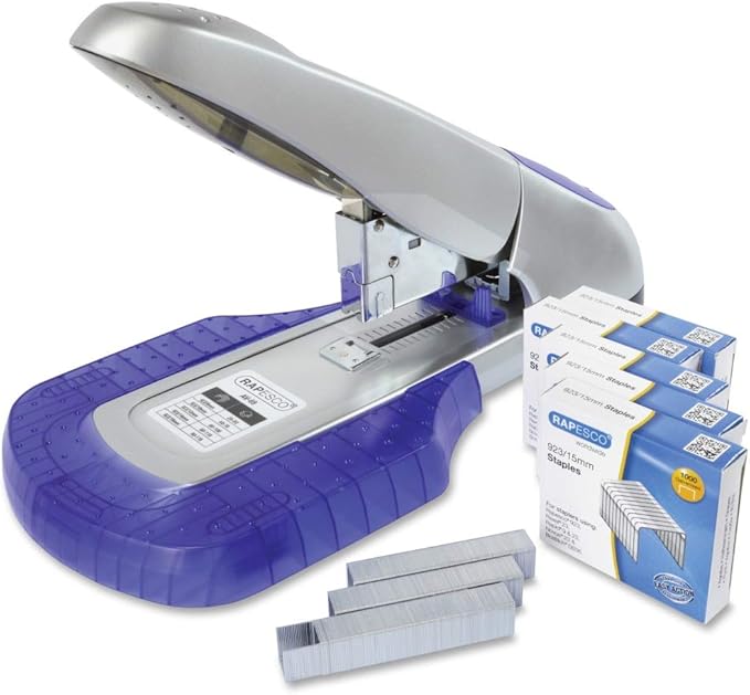 Rapesco 1278 AV-69 Heavy-Duty Stapler with Work Platform & 5000 923/15 mm (Type 23) Staples, Silver/Purple