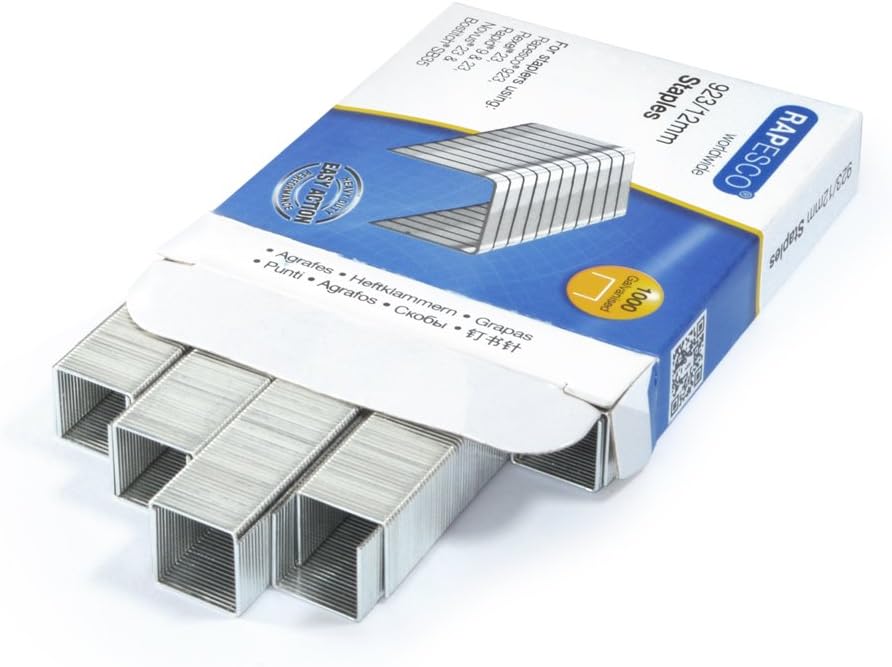 Rapesco 1238 923/12 mm Galvanised Staples, Type 23, Box of 1000