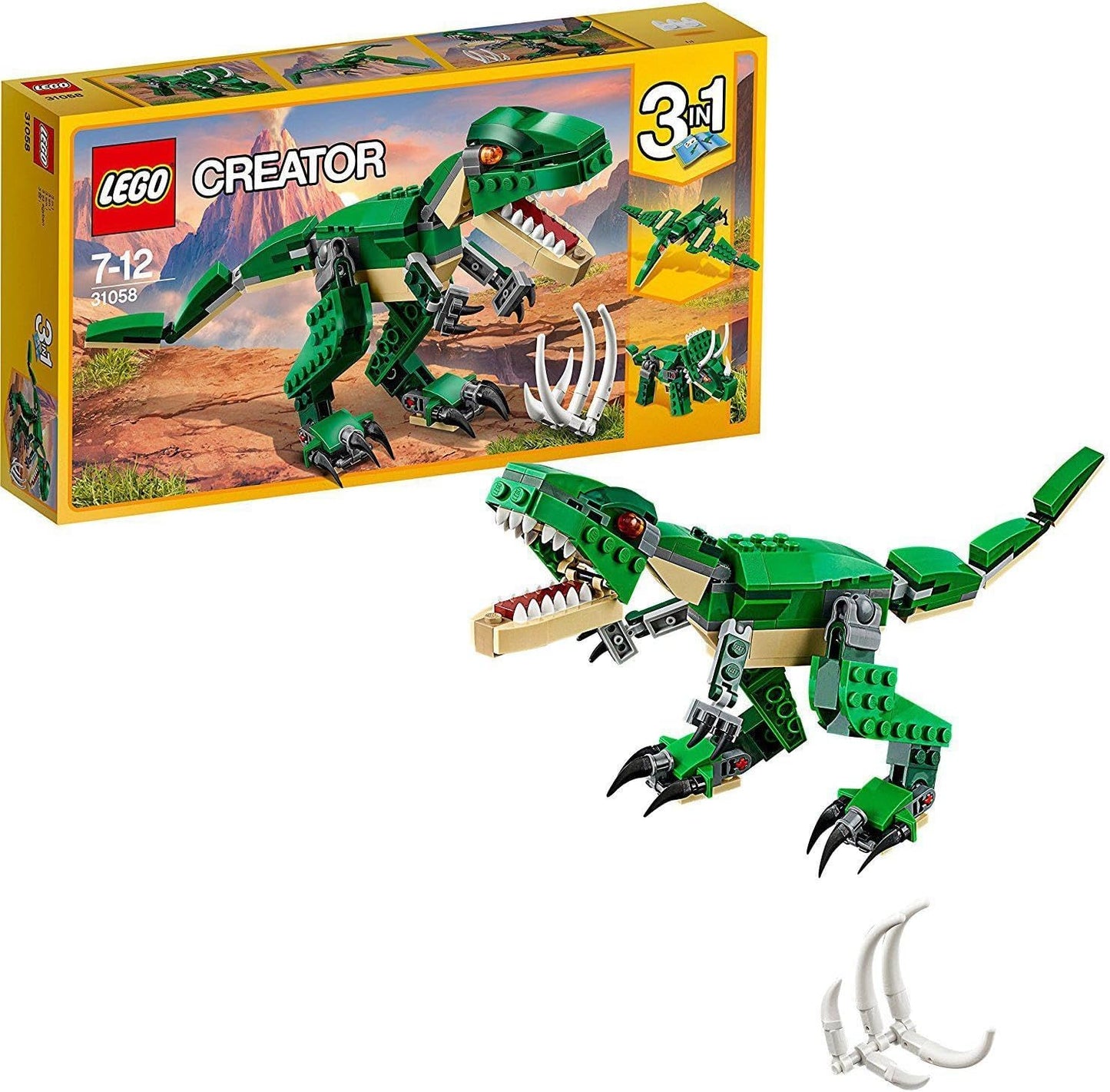 LEGO 31058 Creator Mighty Dinosaurs Toy, 3 in 1 Model, T. rex, Triceratops and Pterodactyl Dinosaur Figures, Gifts for 7-12 Year Old kids, Boys & Girls
