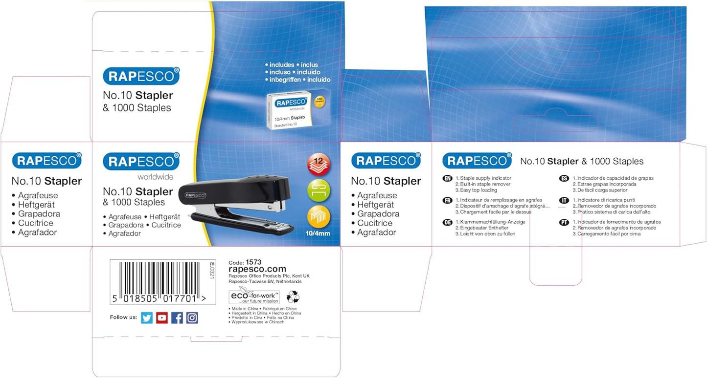 Rapesco 1573 No. 10 Mini Stapler & 1000 Staples 10/4mm, Black Visit the Rapesco Store