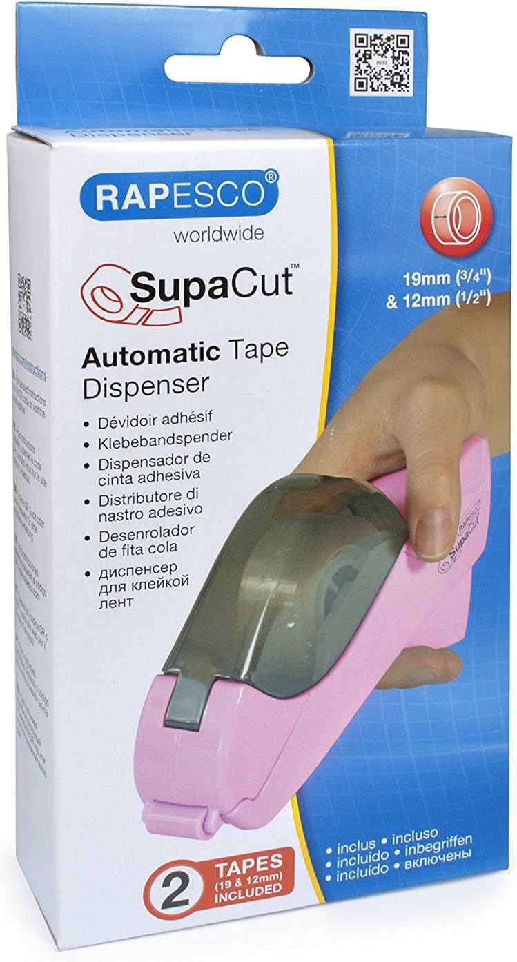Rapesco 1441 SupaCut Tape Dispenser with 2 Tape Rolls, Candy Pink