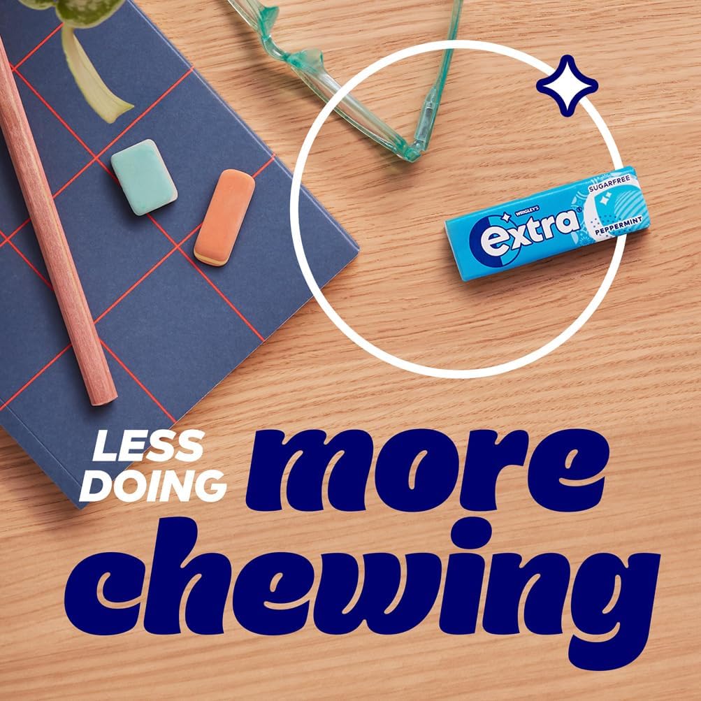 Wrigley's Extra Chewing Gum, Peppermint Flavour, 30 Packs of 10 Pieces, Sugar Free Chewing Gum Bulk Pack with Xylitol (300 pieces)
