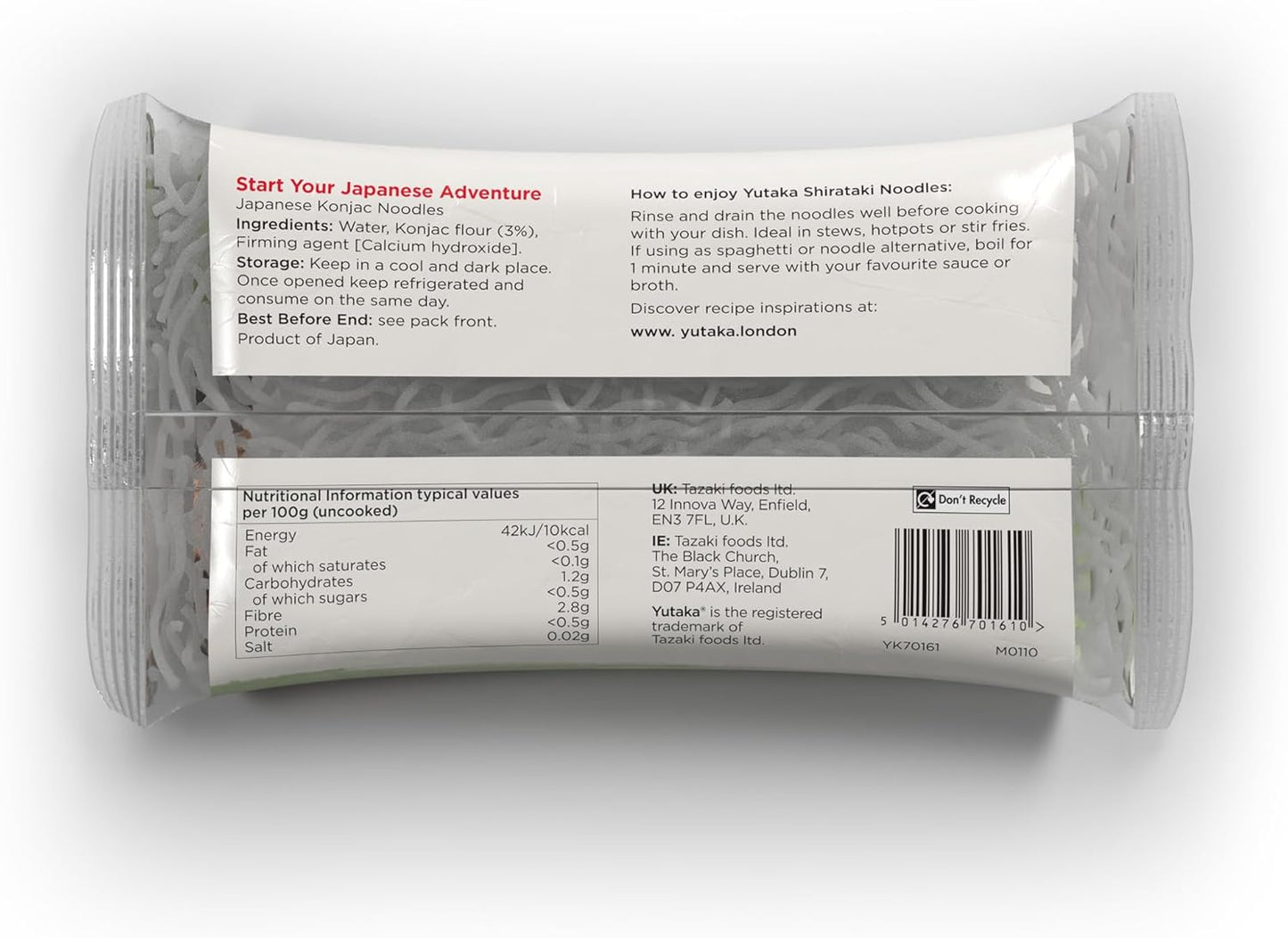 Yutaka White Shirataki Noodles, 375g Net / 170g drained | Authentic Japanese Konjac Noodles | Multipack of 12 | Vegan | Gluten Free | High Fibre | Almost Zero carb or calories