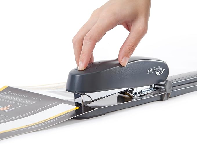 Rapesco 1281 ECO 790 Heavy Duty Long Arm Stapler with 10,000 26/8 mm Staples, 50 Sheet Capacity, Charcoal