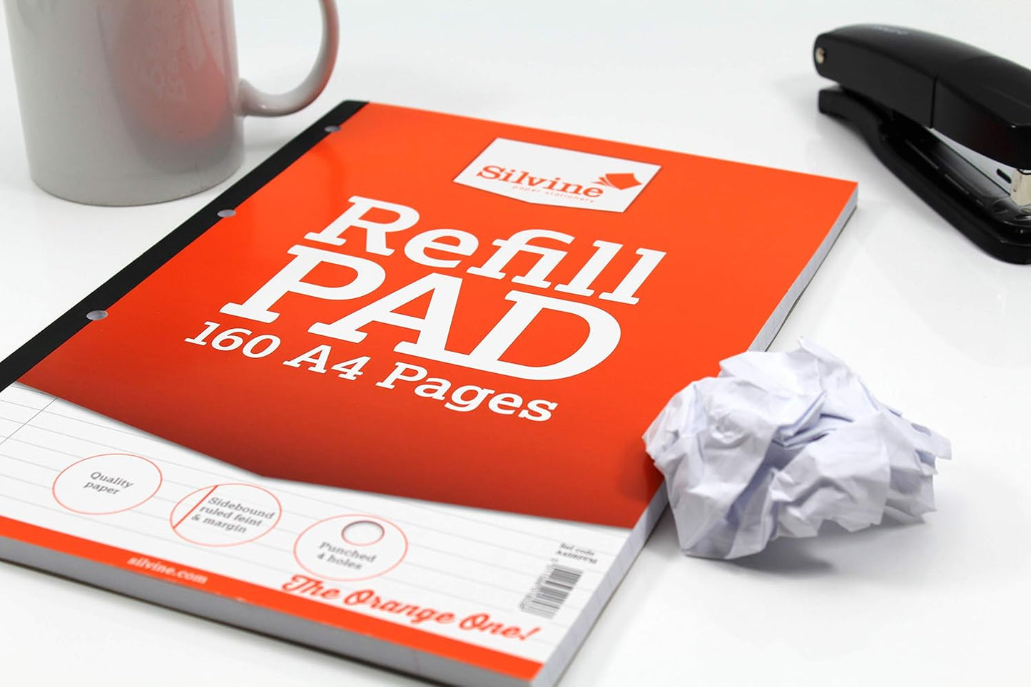 Silvine 160 Page A4 Refill Pad, Side Bound and Punched 4 Holes. Ruled 8mm Feint with Margin. Ref A4SRPFM, Single, White