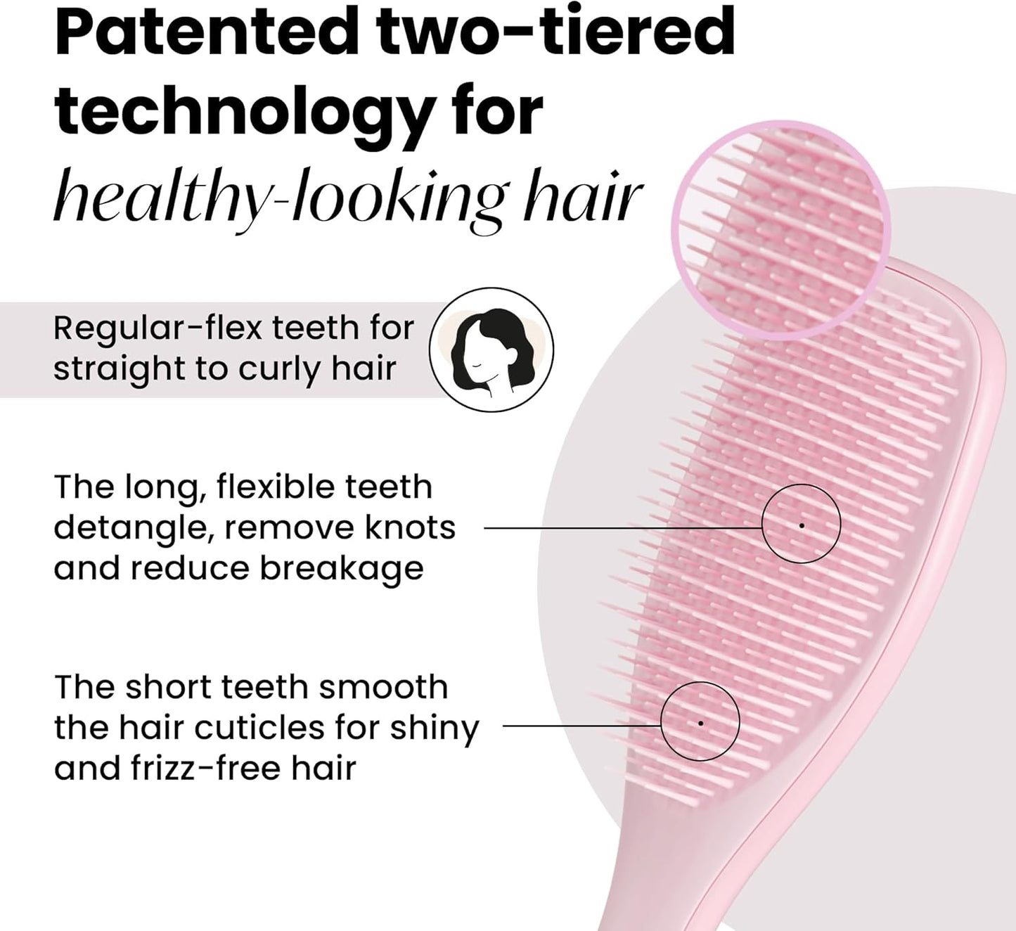 Tangle Teezer The Ultimate Detangler Hairbrush | For Wet & Dry Hair | Detangles All Hair Types | Reduces Breakage, Eliminates Knots | Two-Tiered Teeth & Comfortable Handle | Millennial Pink
