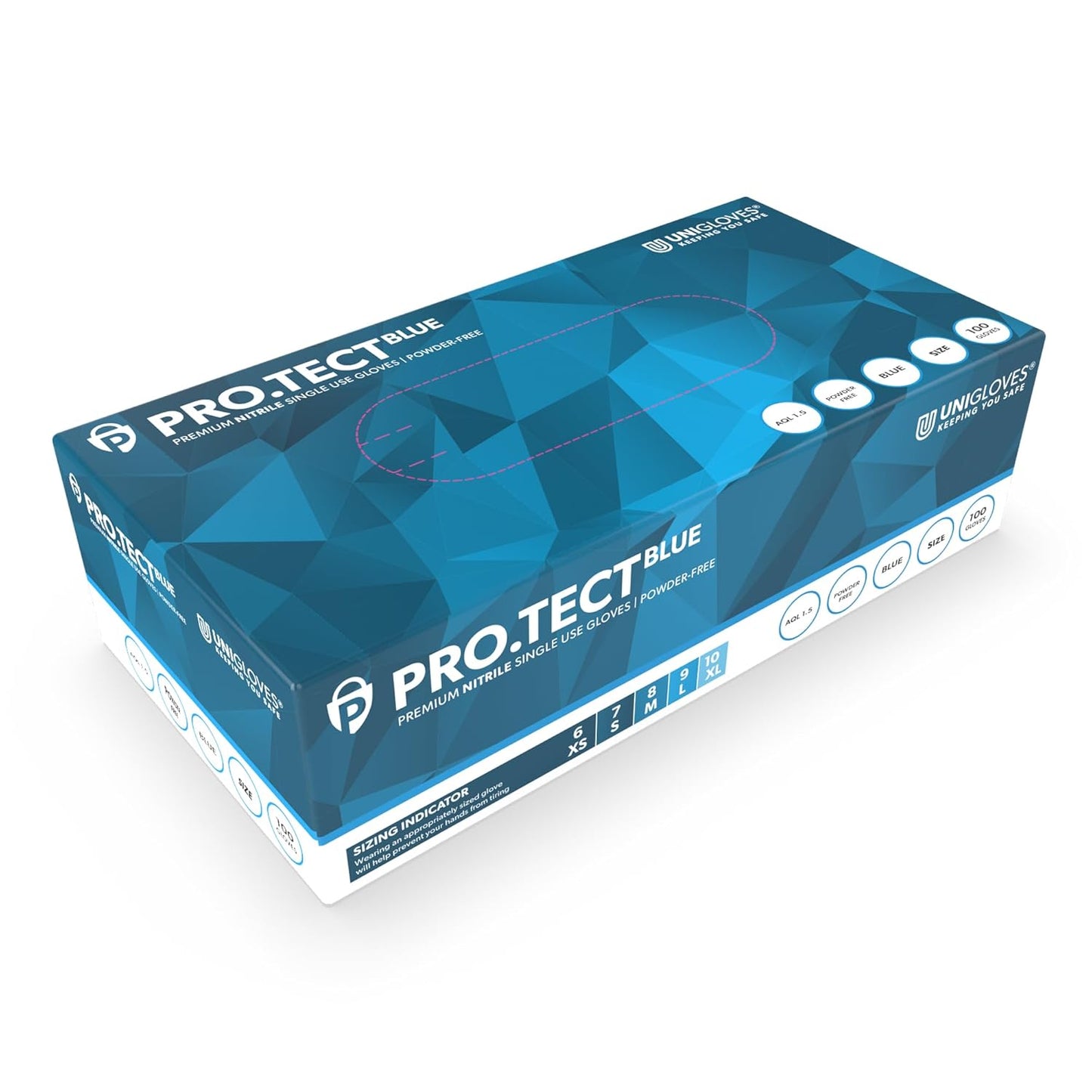 Unigloves PRO.TECT Blue GU0044 Heavy Duty Nitrile Gloves - Multipurpose, Powder and Latex Free, Disposable Gloves, Box of 100 Gloves, Blue, Large