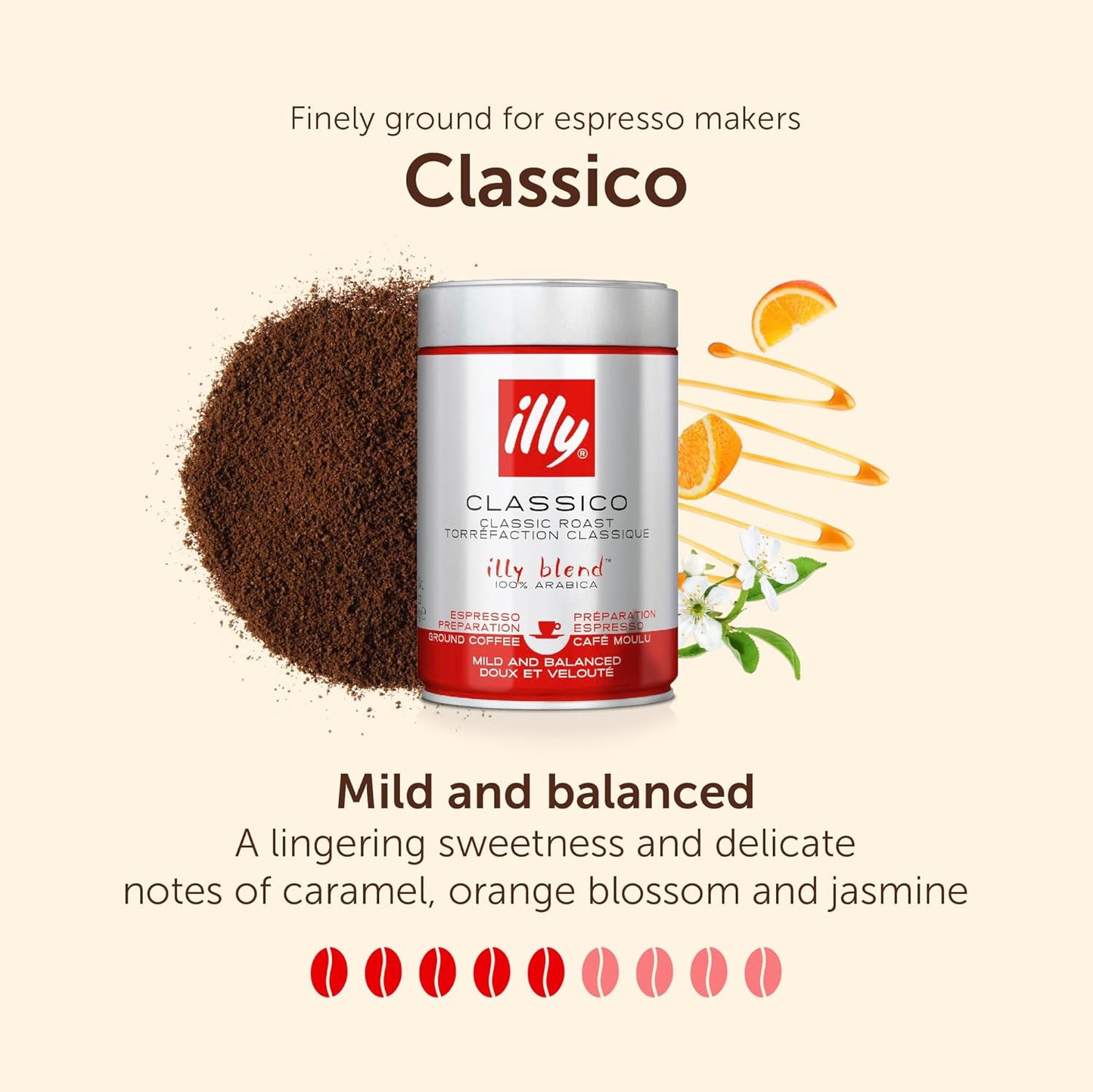 illy Coffee - Classico Ground Coffee - Medium Roast - 100% Arabica Coffee - Ideal for Espresso Preparation - 250g Tin