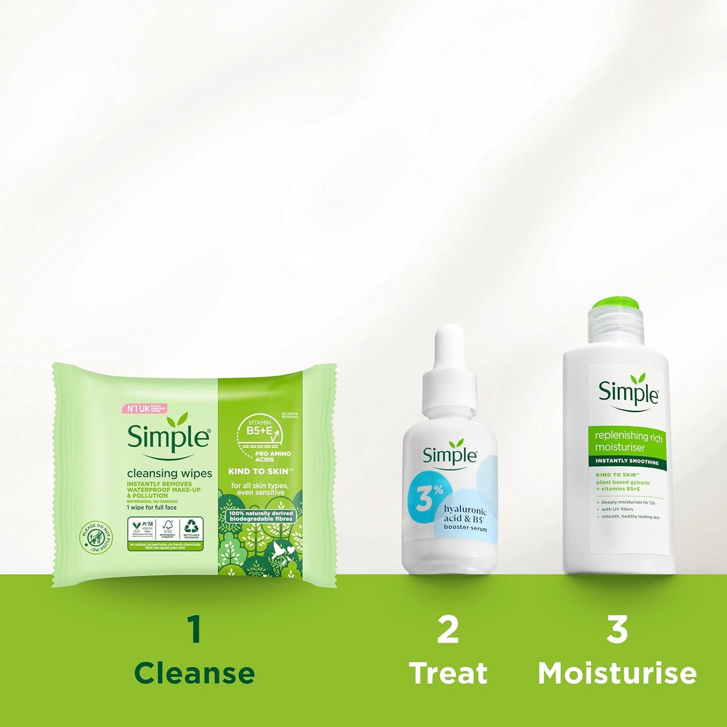 Simple Kind to Skin Bio-degradable Cleansing Wipes face wipes to remove waterproof eye make-up for sensitive skin 6x 25 wipes