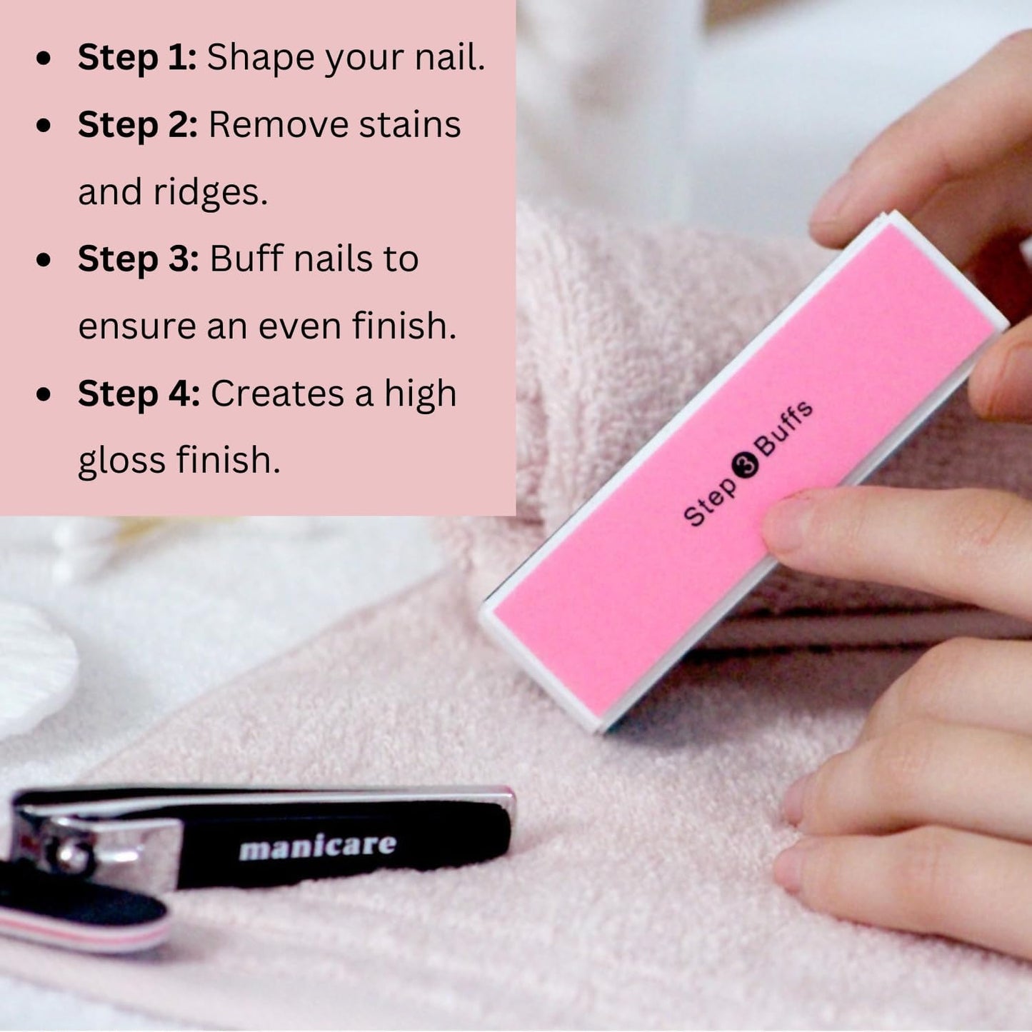 Manicare Nail Buffing Block, 4 Sided Nail File And Buffer For Shaping, Styling, Smoothing And Polishing, Removes Ridges, Instant High Gloss Shine, Easy To Use Manicure Tool For Home Or Salon Use