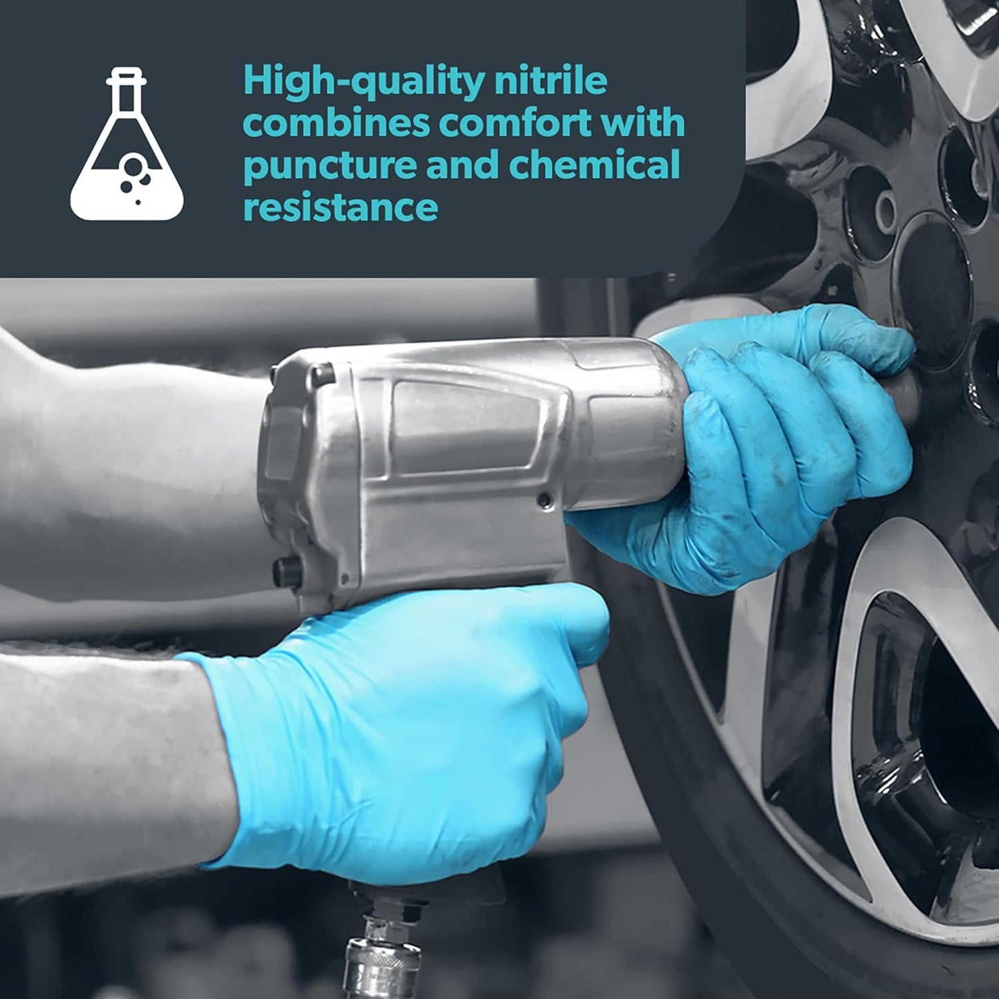 Unigloves PRO.TECT Blue GU0044 Heavy Duty Nitrile Gloves - Multipurpose, Powder and Latex Free, Disposable Gloves, Box of 100 Gloves, Blue, Large