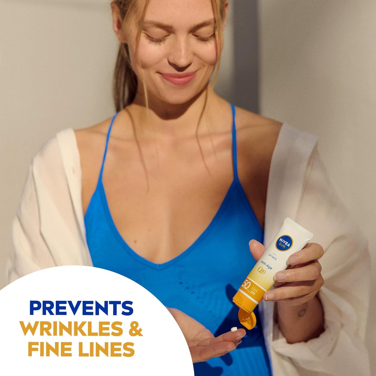 NIVEA UV Face SPF50 Q10 Anti-Age & Anti-Pigment 0% White Residue (50ml), Q10 Face Sun Cream, Anti-Ageing Cream Protects Against UVA/UVB Rays & Premature Skin Ageing