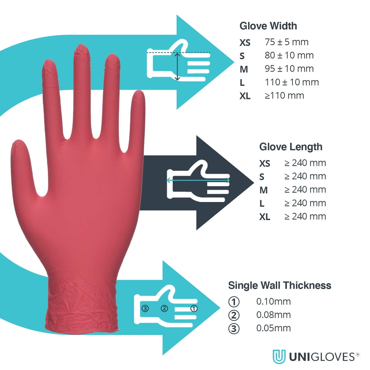 Unigloves Red Pearl Nitrile Examination Gloves - Multipurpose, Powder Free and Latex Free Disposable Gloves - Box of 100 Gloves, Red, Large (GP0064)
