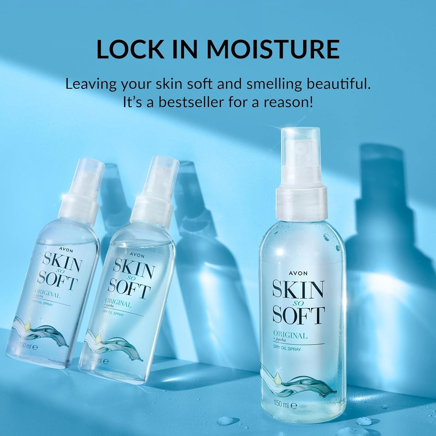 Avon Skin So Soft Dry Oil Spray 150ml | Locks in Moisture | Formulated with Jojoba Oil and Vitamin E | Quick Dry Formula | Cruelty Free,Clear