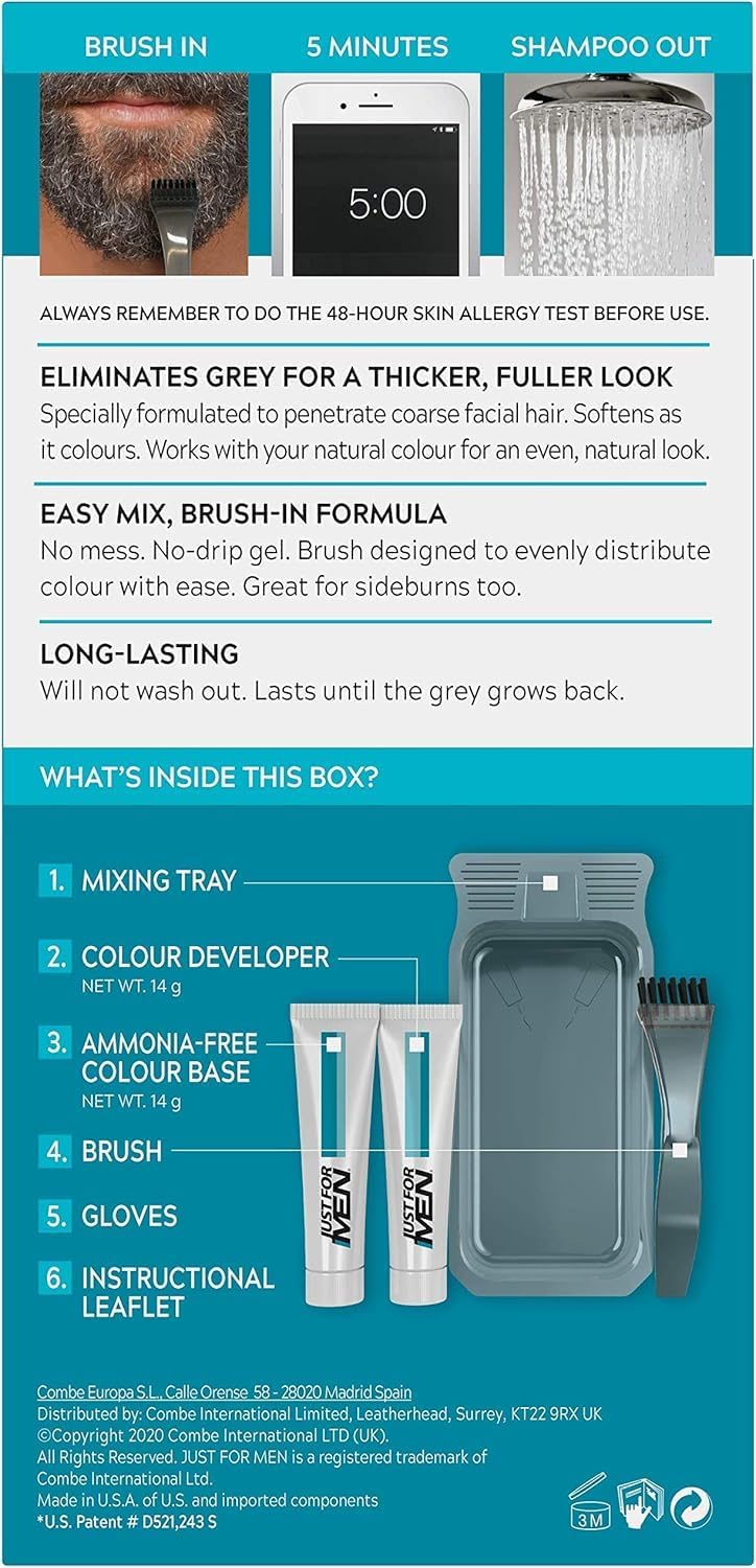 Just for men Moustache & Beard Medium Brown Dye, Eliminates Grey for a Thicker & Fuller Look – M35