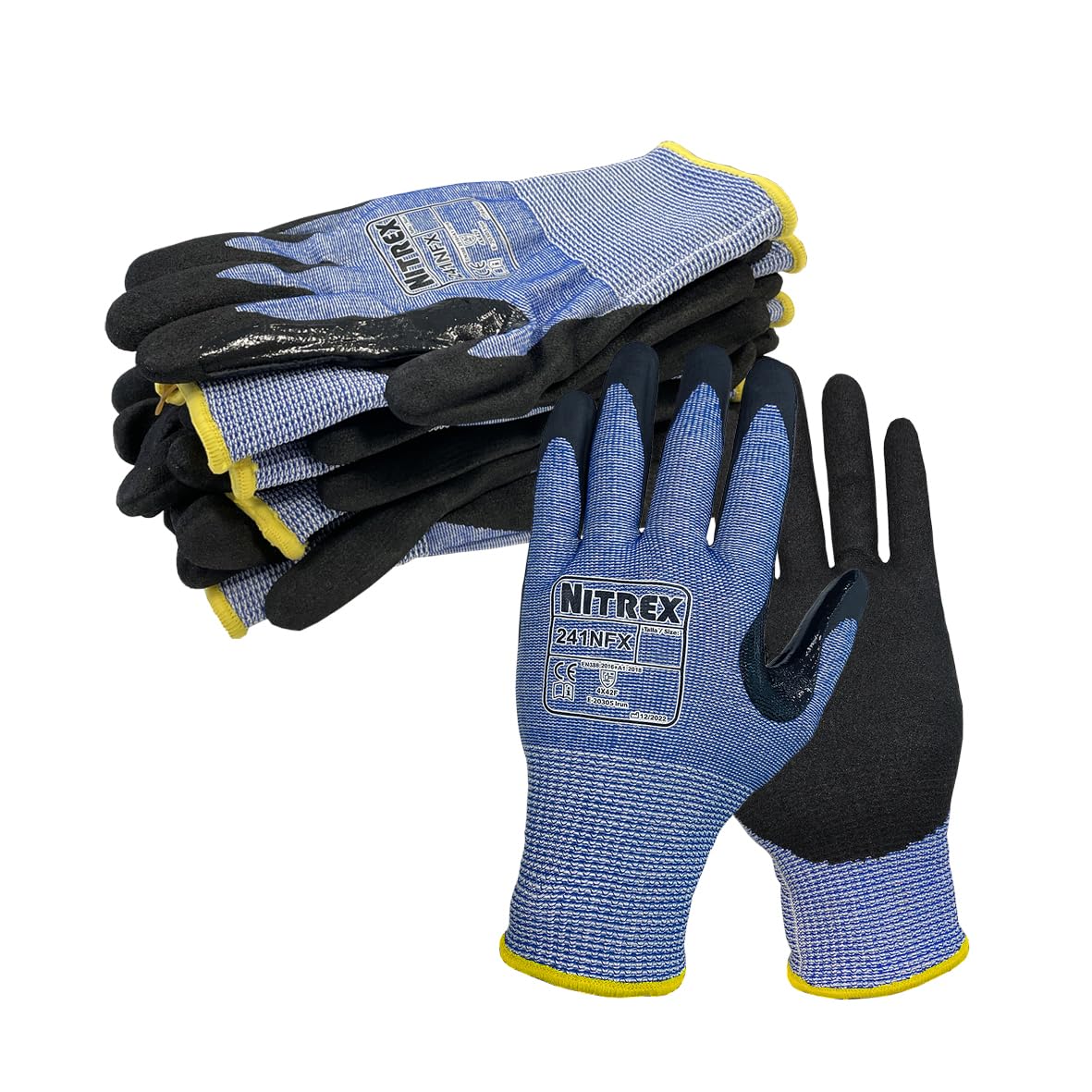 NITREX Unigloves 10 Pairs - General Handling Cut Resistant Gloves with Sandy Nitrile Palm Coating, Featuring NitreGuard Technology and NitreGrip Technology in Black or Blue, Size 6