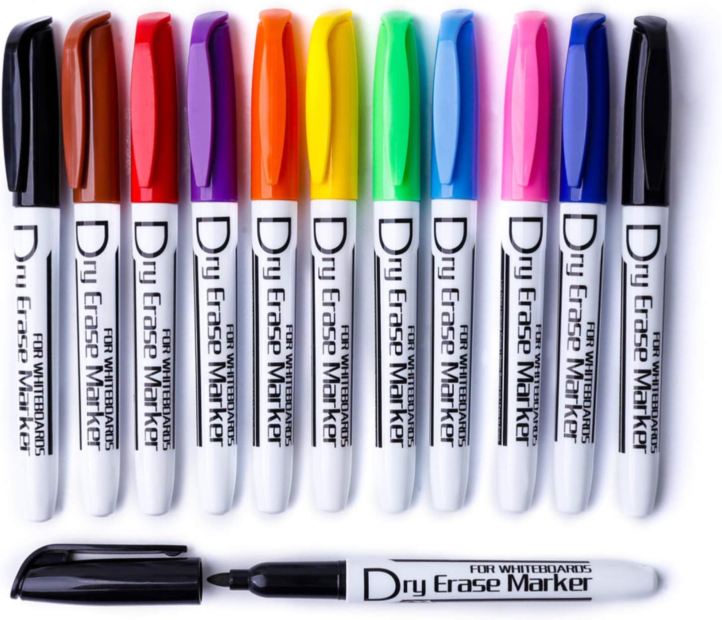 Volcanics Dry Wipe Pens Whiteboard Markers Dry Erase Pens Low Odor Fine TipThin Box of 12, 10 Colours