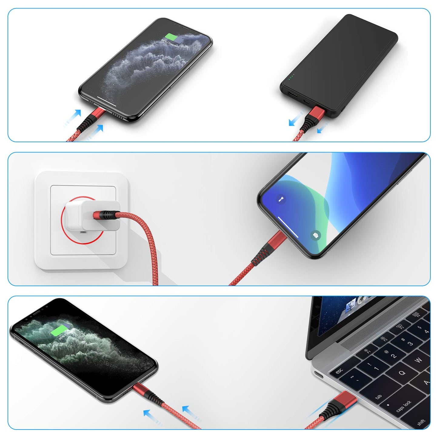 Ofuca iPhone Charger Cable, Lightning Cable 3Pack 6FT/1.8M iPhone Charger Braided Long iPhone USB Fast Charging Cable Compatible with iPhone 14/13/12/11/Pro/Xs Max/X/8/7/Plus/6S/6/SE/5S iPad and More