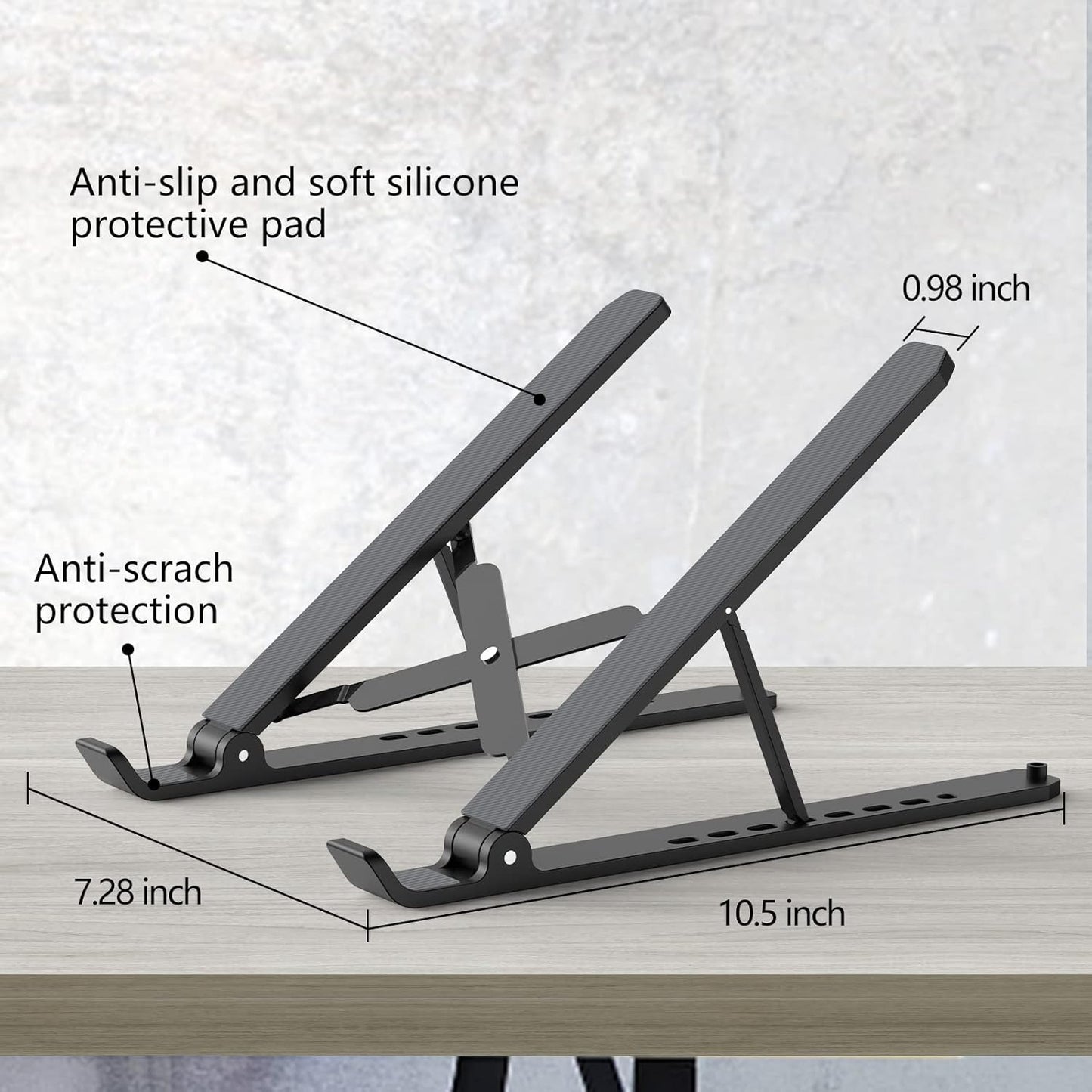 Tonmom Laptop Stand for Desk, Adjustable Laptop Riser ABS+Silicone Foldable Portable Computer Holder, Ventilated Cooling Notebook Stand for 10-15.6” Laptops,Tablet-Black