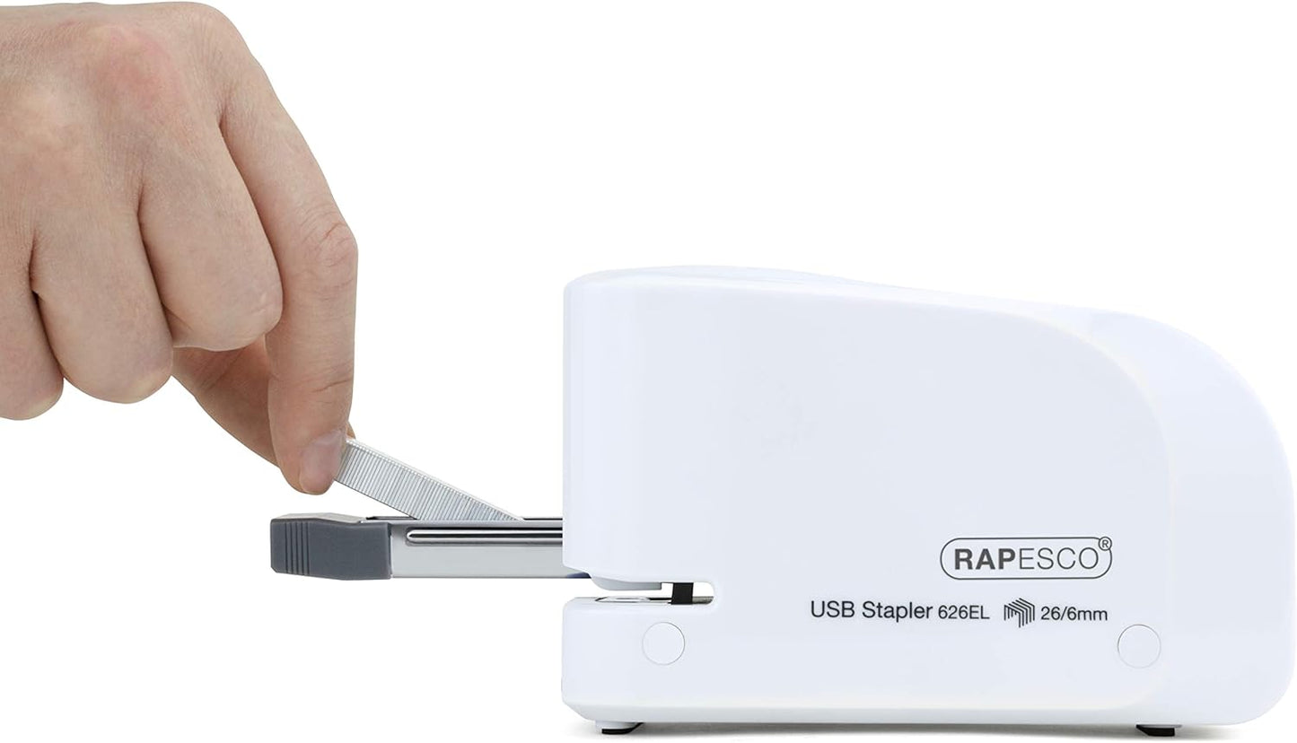 Rapesco 1453 626EL Automatic USB/Battery Stapler with 1000 26/6mm Staples, 15 Sheet Capacity, White