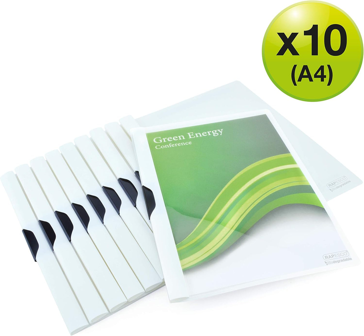 Rapesco 1594 ECO Clip Report Folder, A4, White, Pack of 10