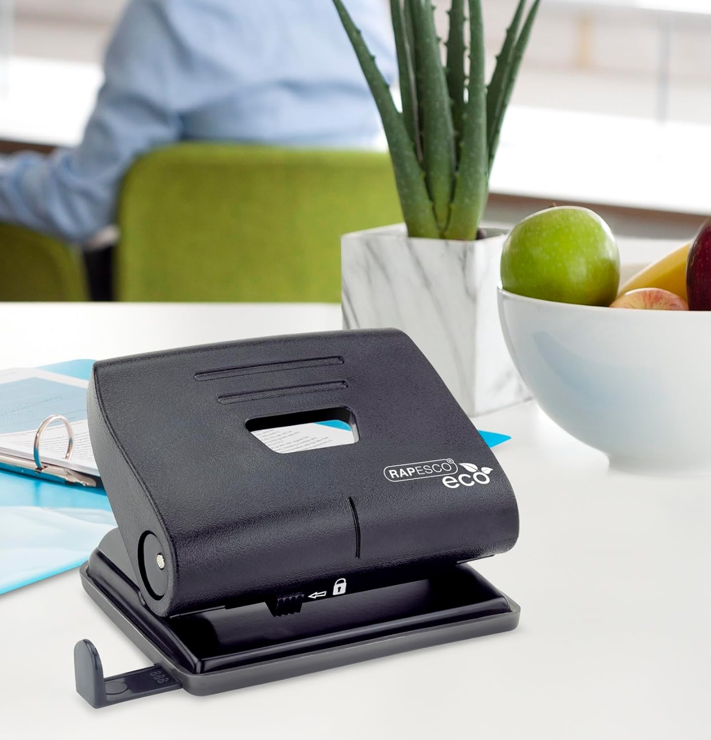 Rapesco 1086 ECO 2-Hole Punch, 22 Sheets Capacity, Black