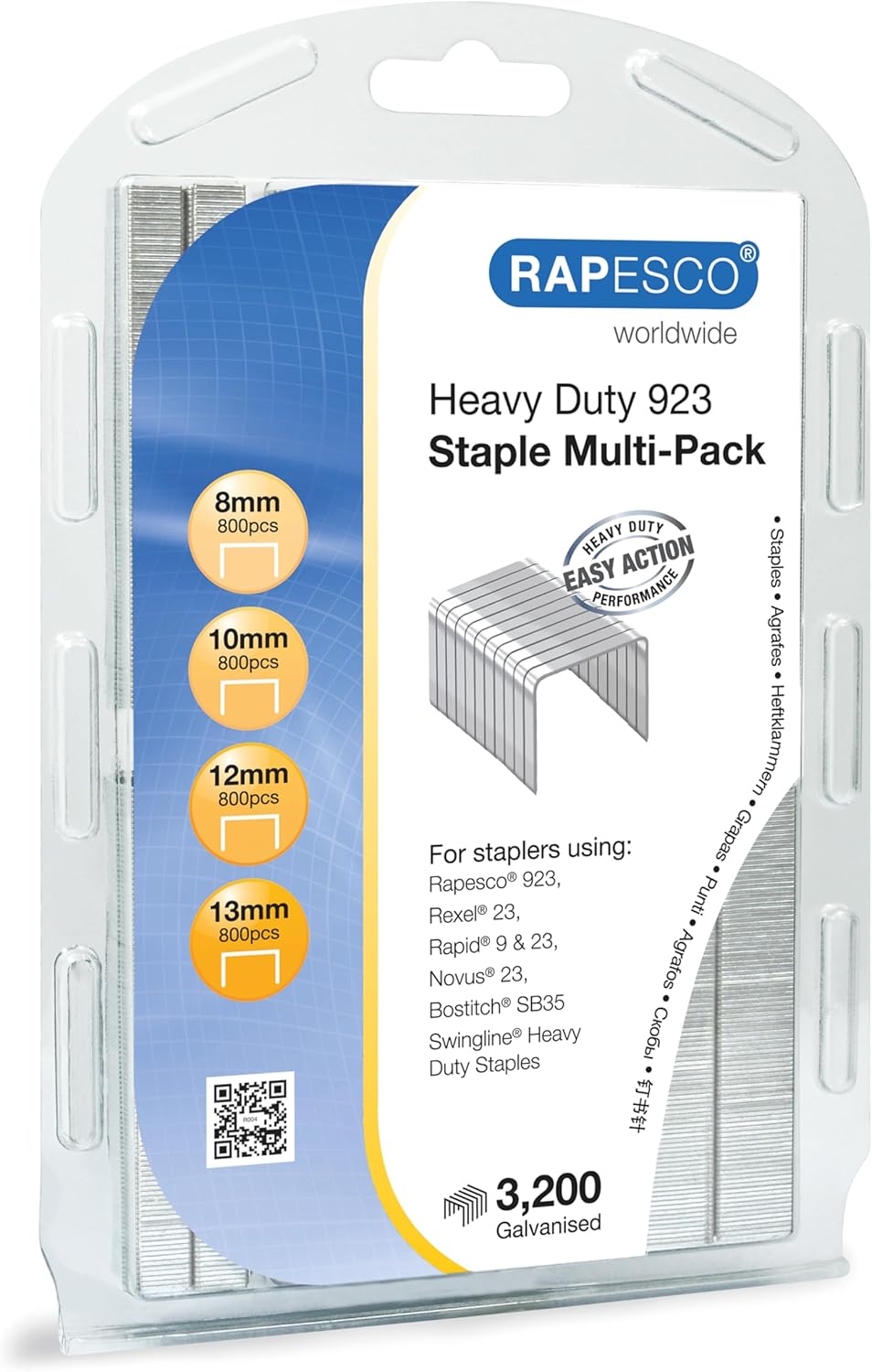 Rapesco 1461 ECO HD-100 Heavy Duty Stapler with 3200 Type 923 Staples, 100 Sheet Capacity, Soft White