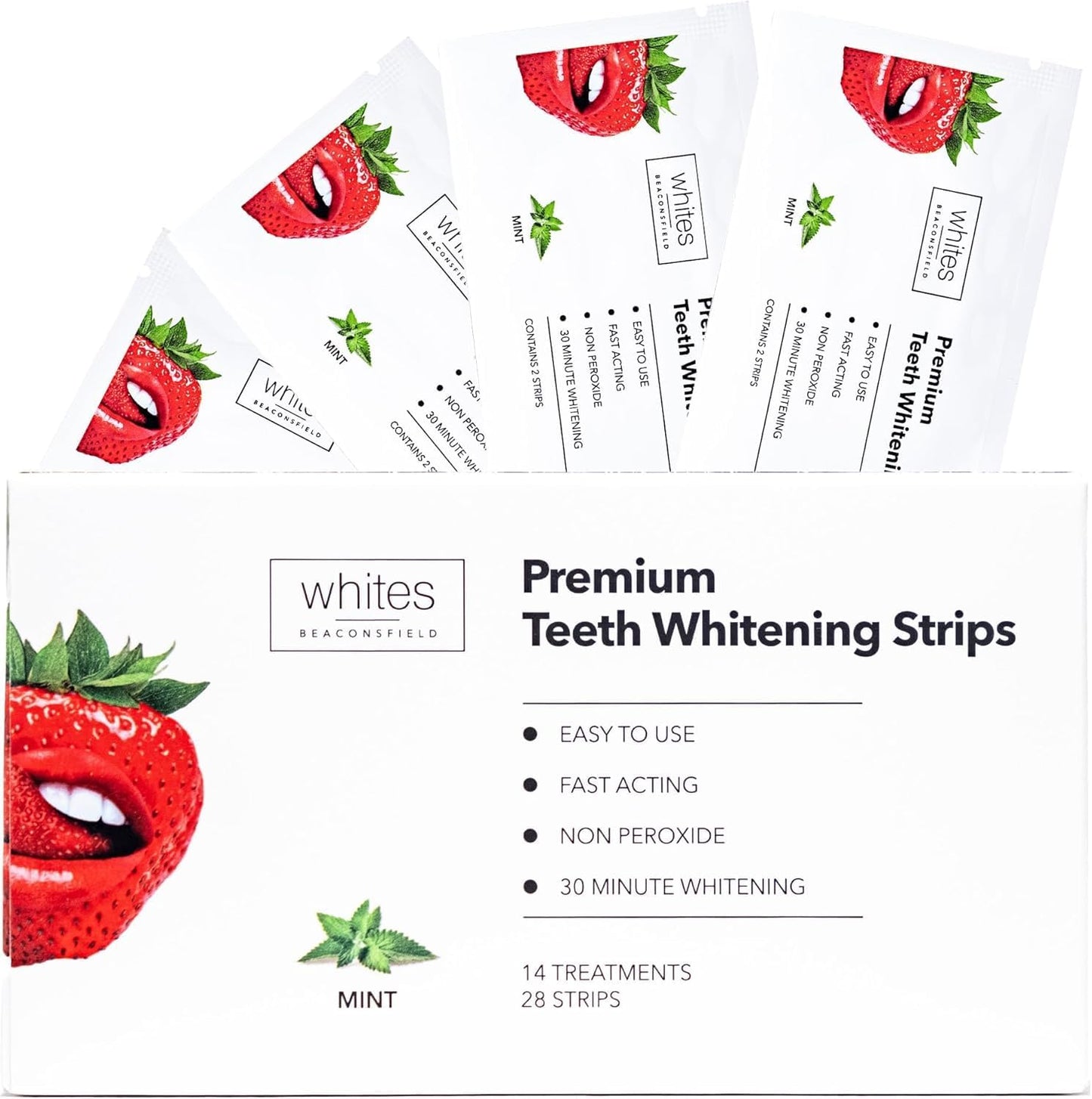 Whites Beaconsfield Teeth Whitening Strips - Advanced Non-Peroxide Formula, 28 Strips (14-Day Treatment) for Enhanced Brightness, Enamel-Safe, Gentle on Sensitive Teeth, Quick & Visible Results