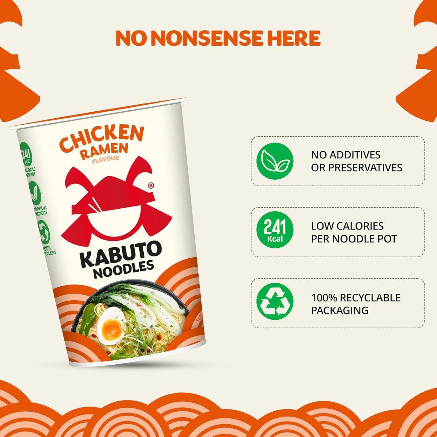 Kabuto Noodles | Chicken Ramen Flavour Instant Noodles | Pack of 6 x 65g Instant Pots