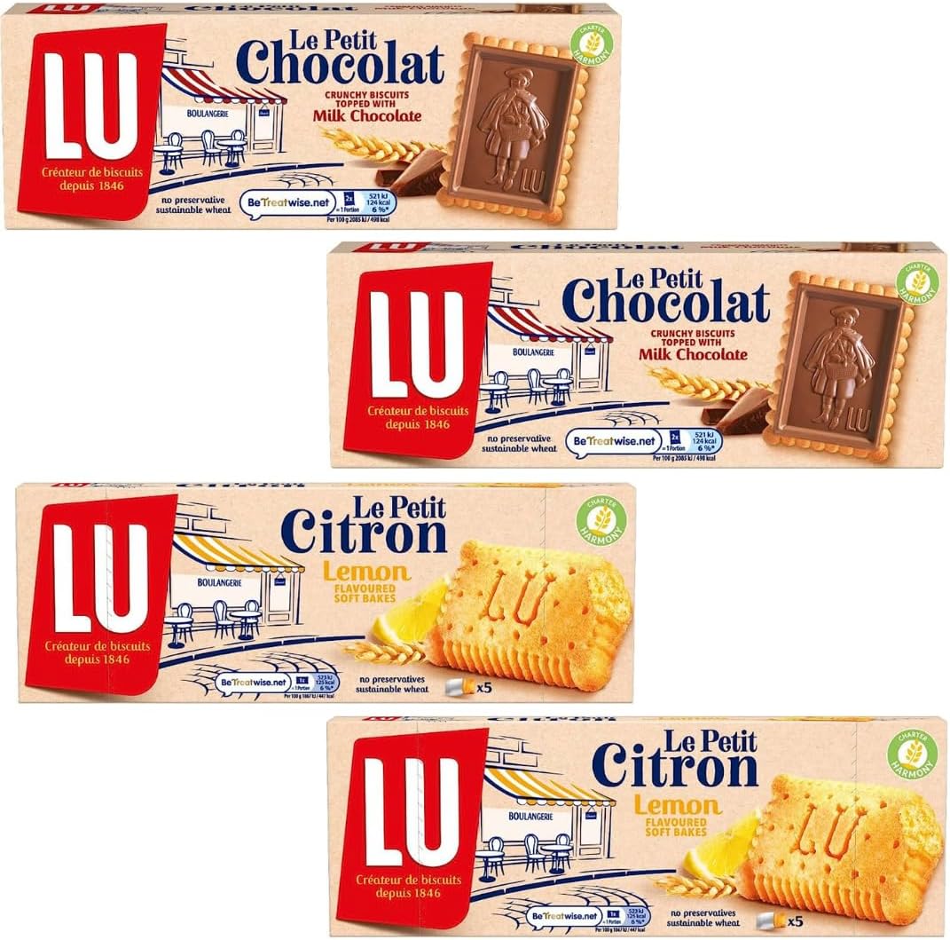 Biscuit Bundle with LU Petit Chocolat Biscuits 150g x2 and Le Citron Lemon Flavoured Soft Bakes 140g x2 (4 Pack)